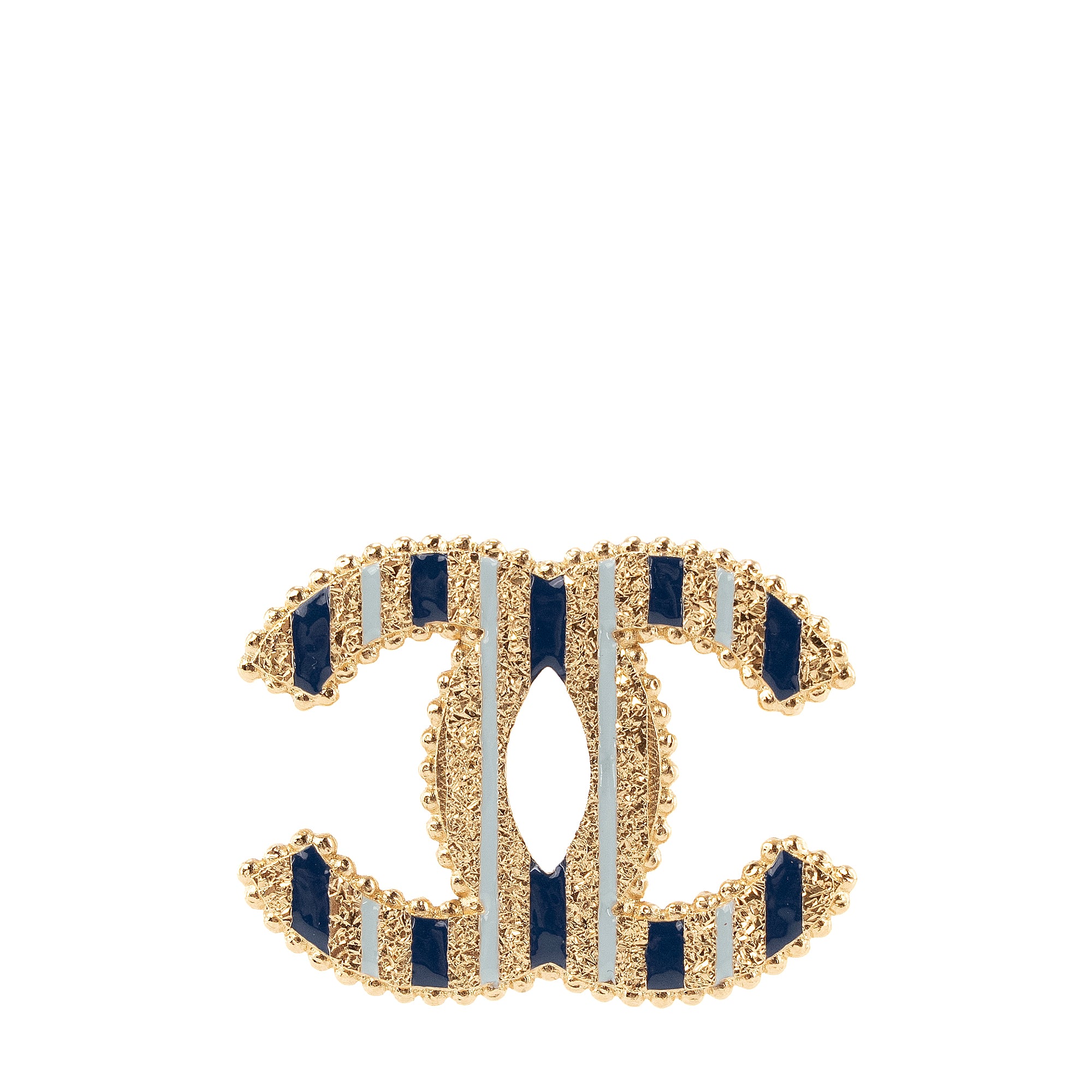 CHANEL - Broche CC Chanel en métal doré et émail bleu