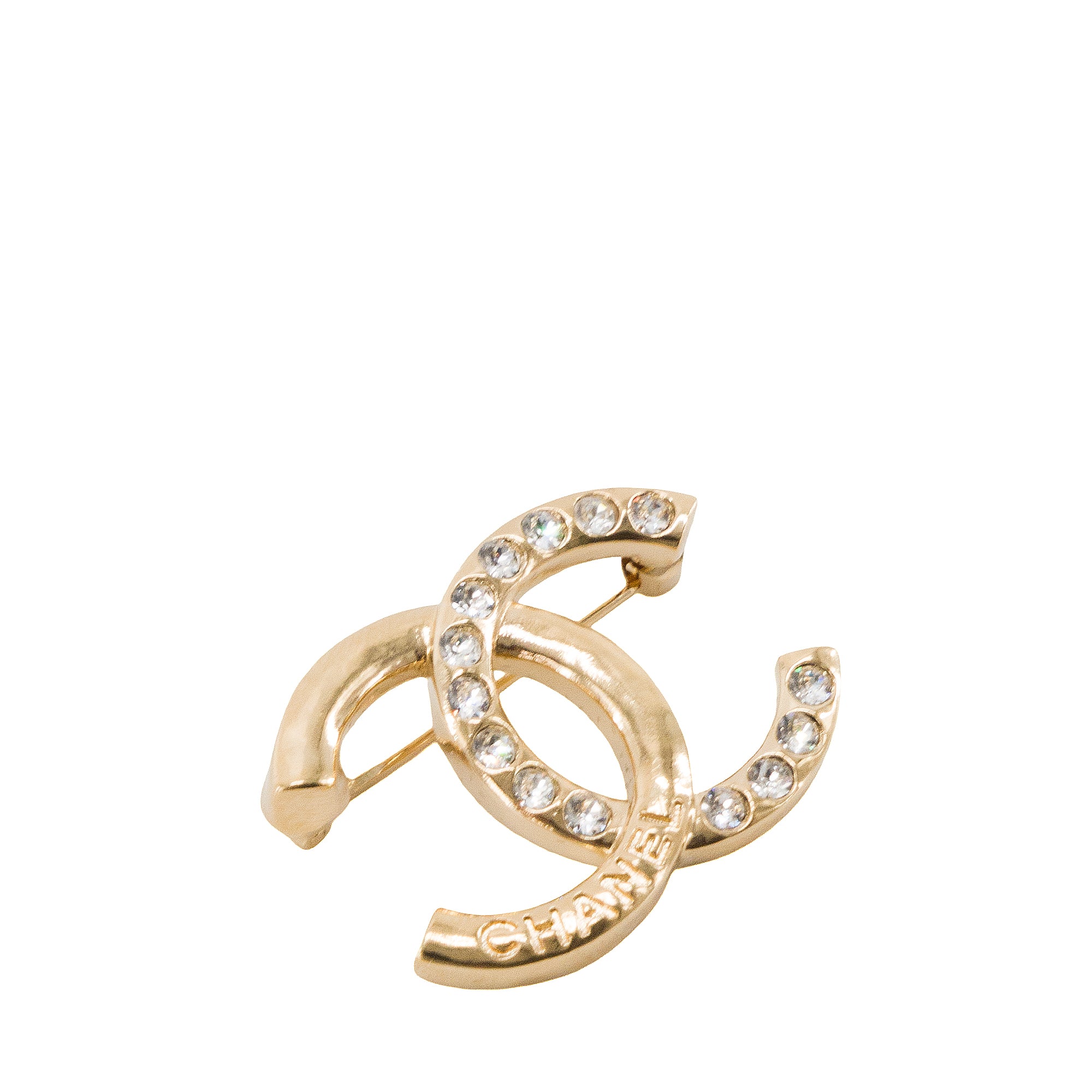 CHANEL - Broche CC Chanel en métal doré champagne