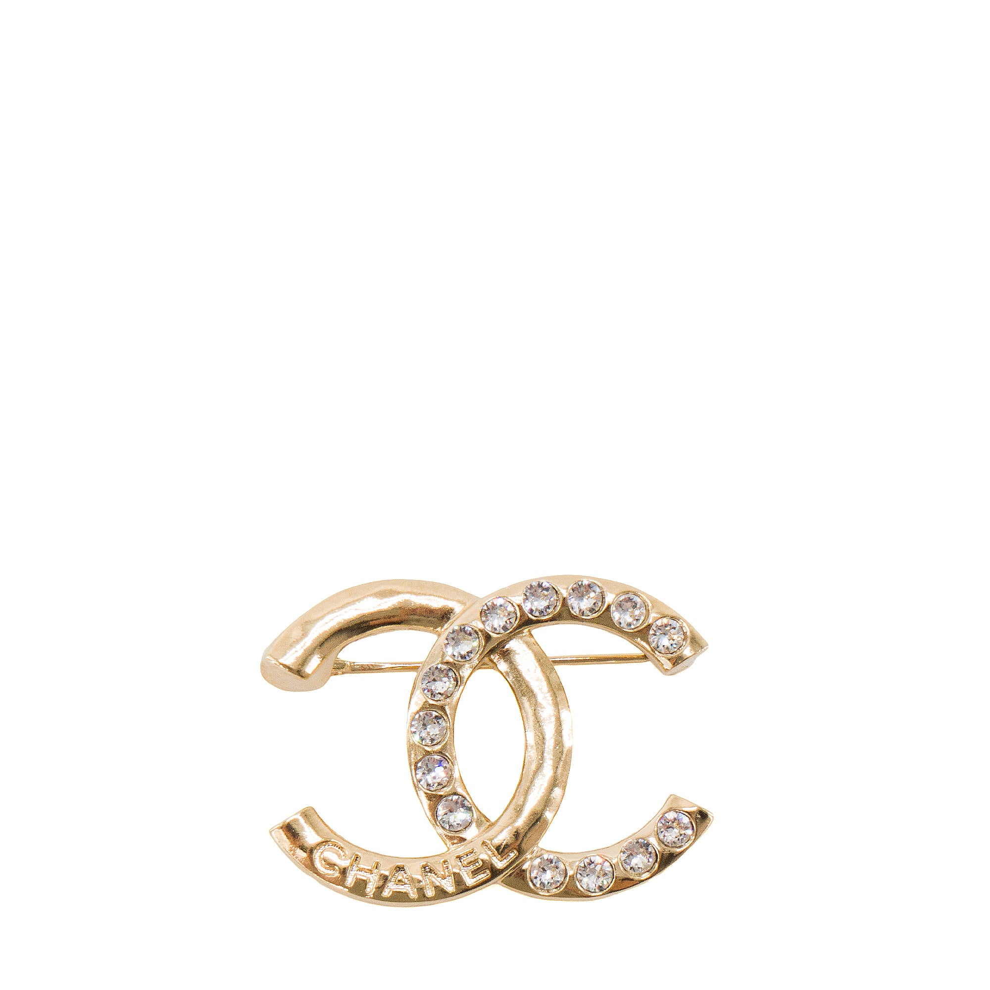 CHANEL - Broche CC Chanel en métal doré champagne