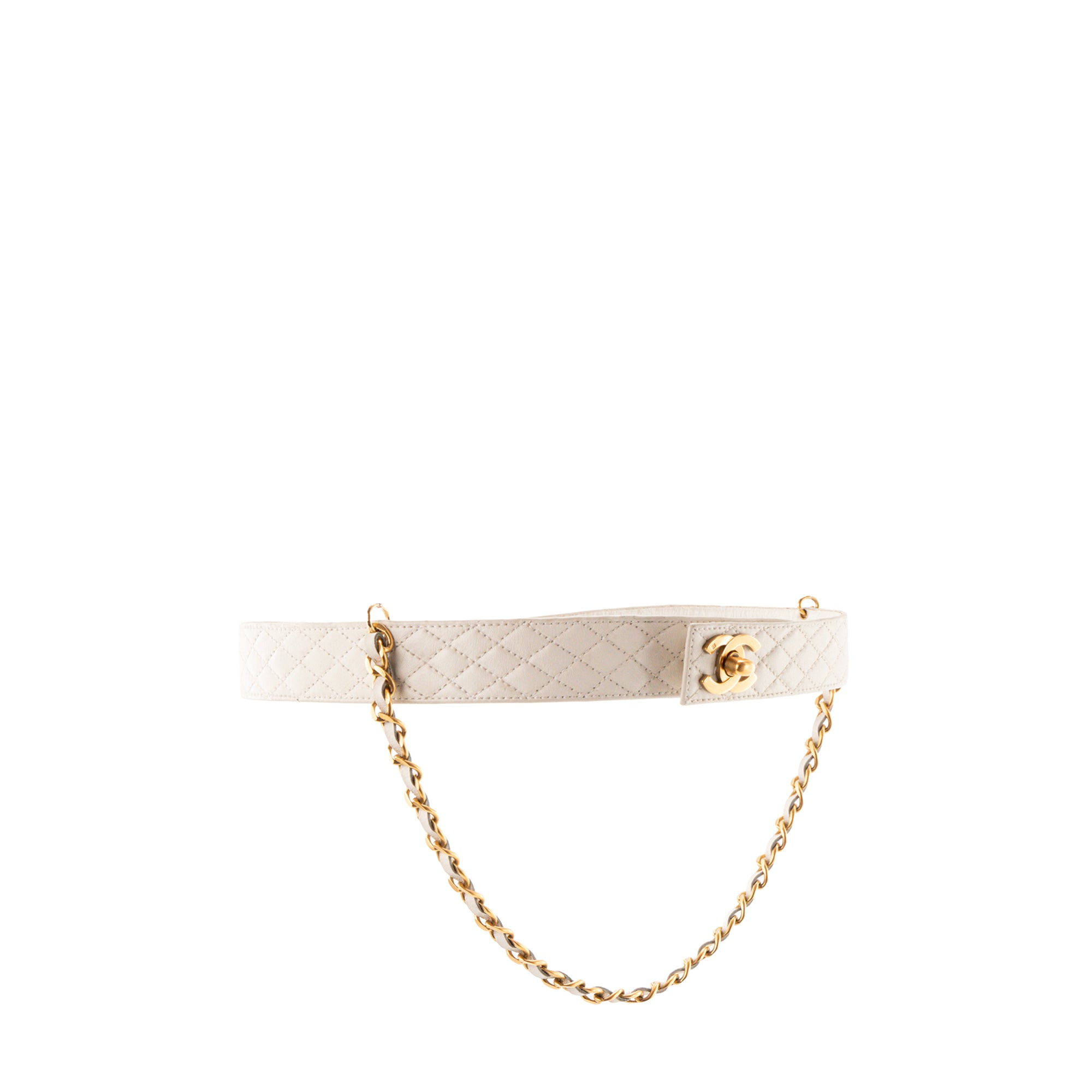 CHANEL - Ceinture CC Chanel en cuir matelassée en cuir blanc vintage (T65)