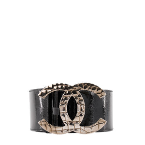 CHANEL - Ceinture CC Chanel en cuir verni noir (T90)