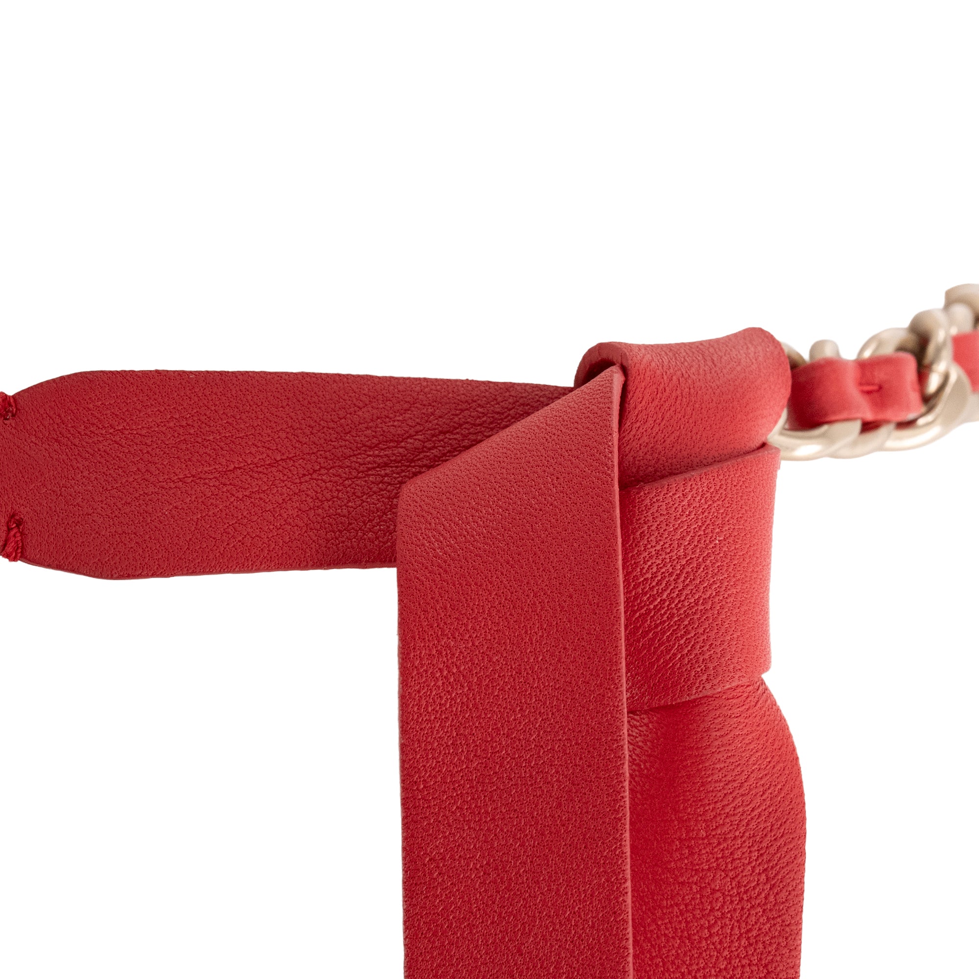 CHANEL - Ceinture Chaîne entrelacée à nouer Chanel en cuir rose