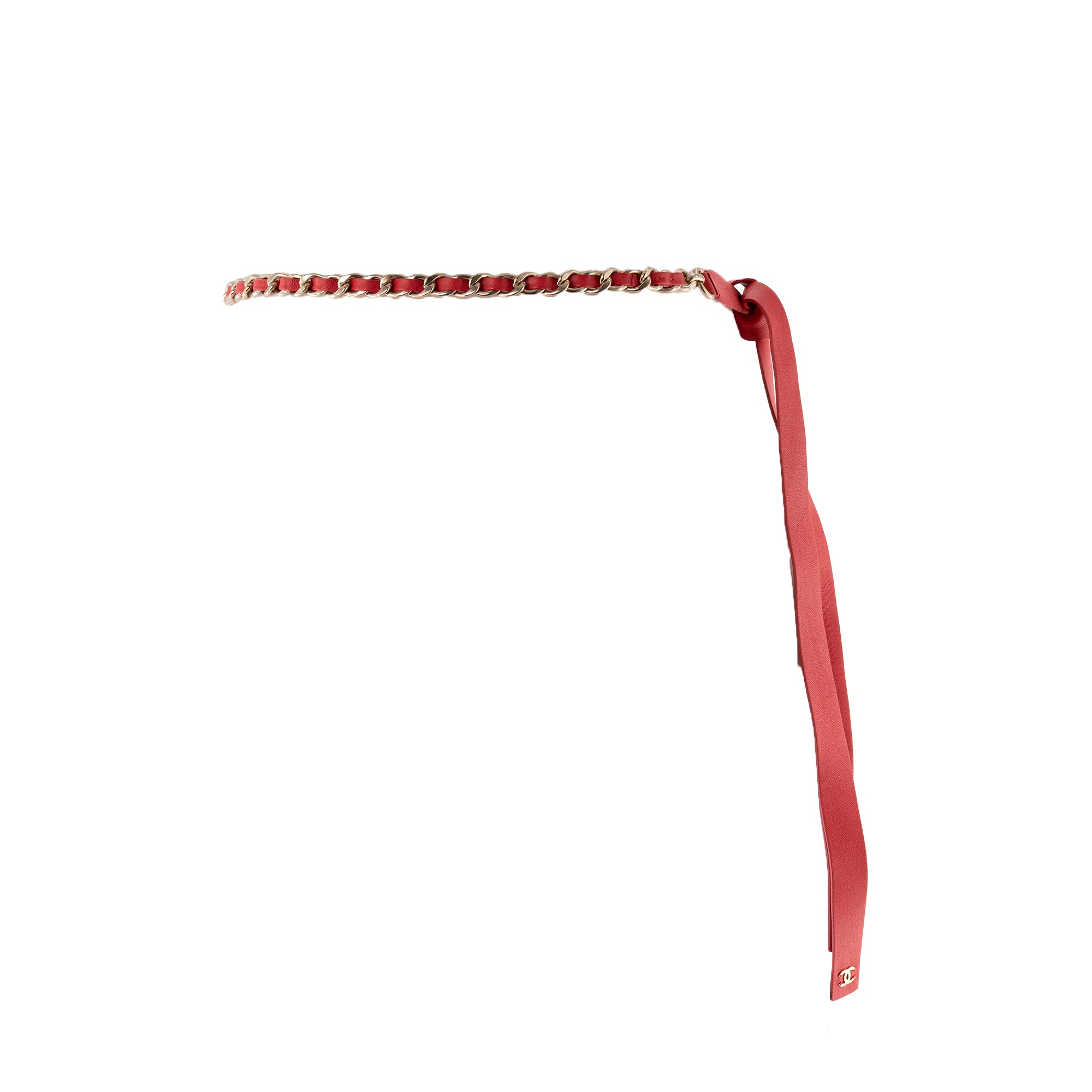 CHANEL - Ceinture Chaîne entrelacée à nouer Chanel en cuir rose