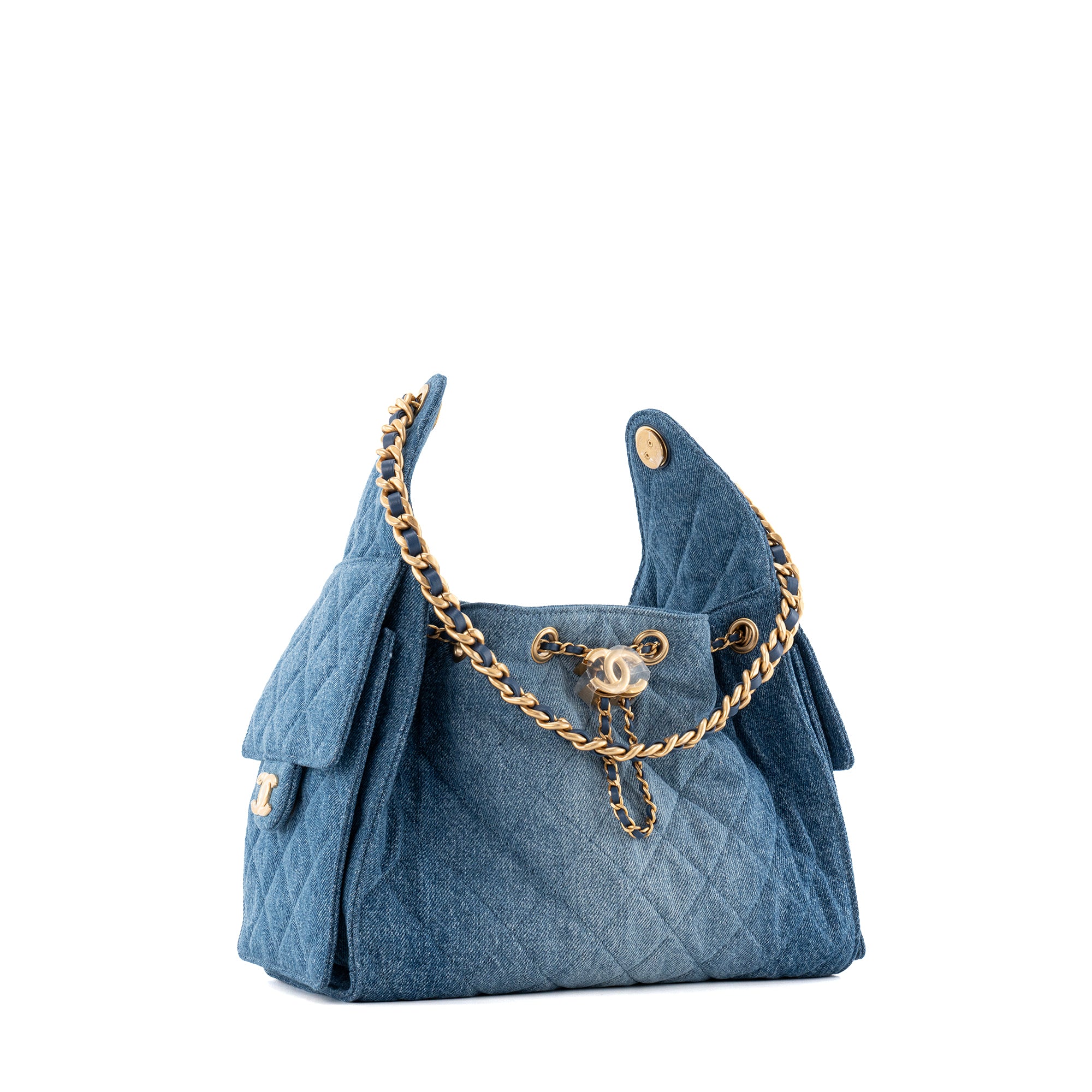 CHANEL - Sac à épaule Chanel 25 small en denim bleu