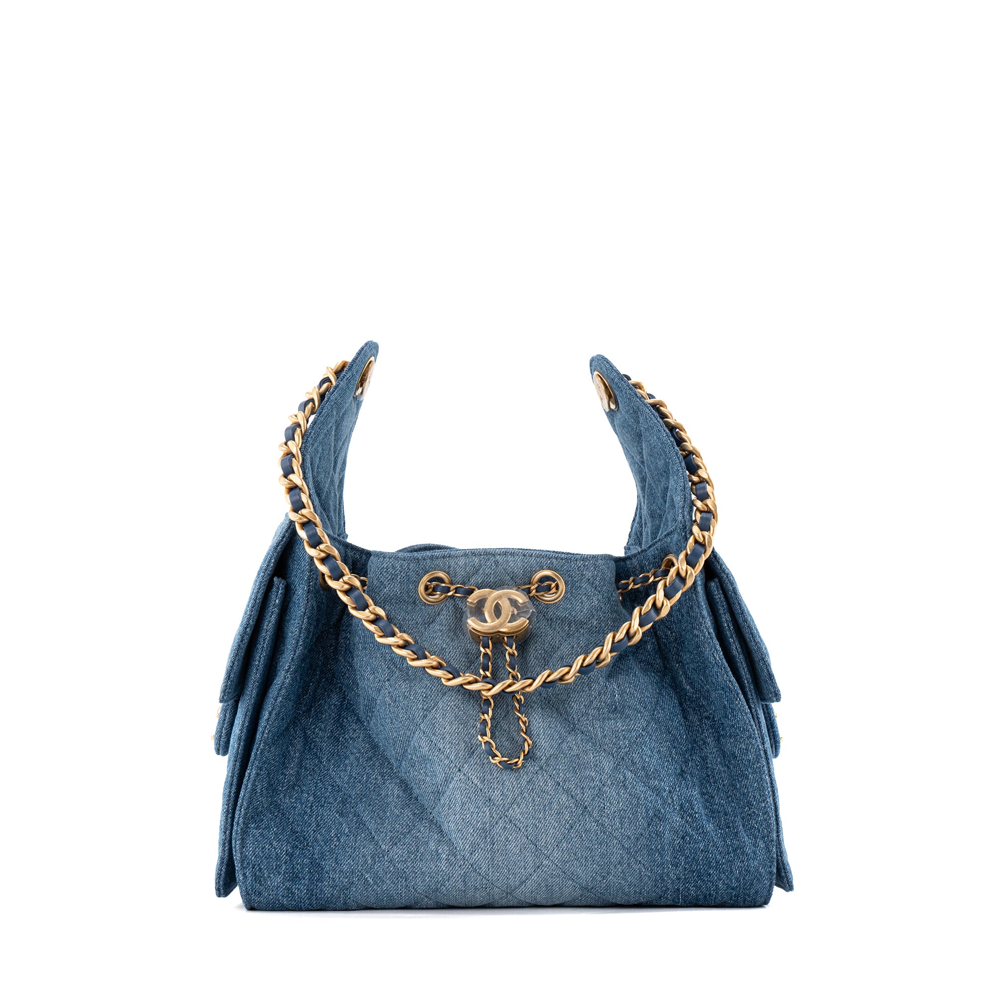 CHANEL - Sac à épaule Chanel 25 small en denim bleu