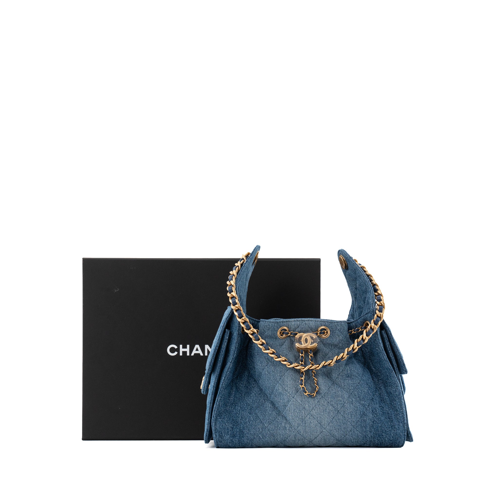 CHANEL - Sac à épaule Chanel 25 small en denim bleu