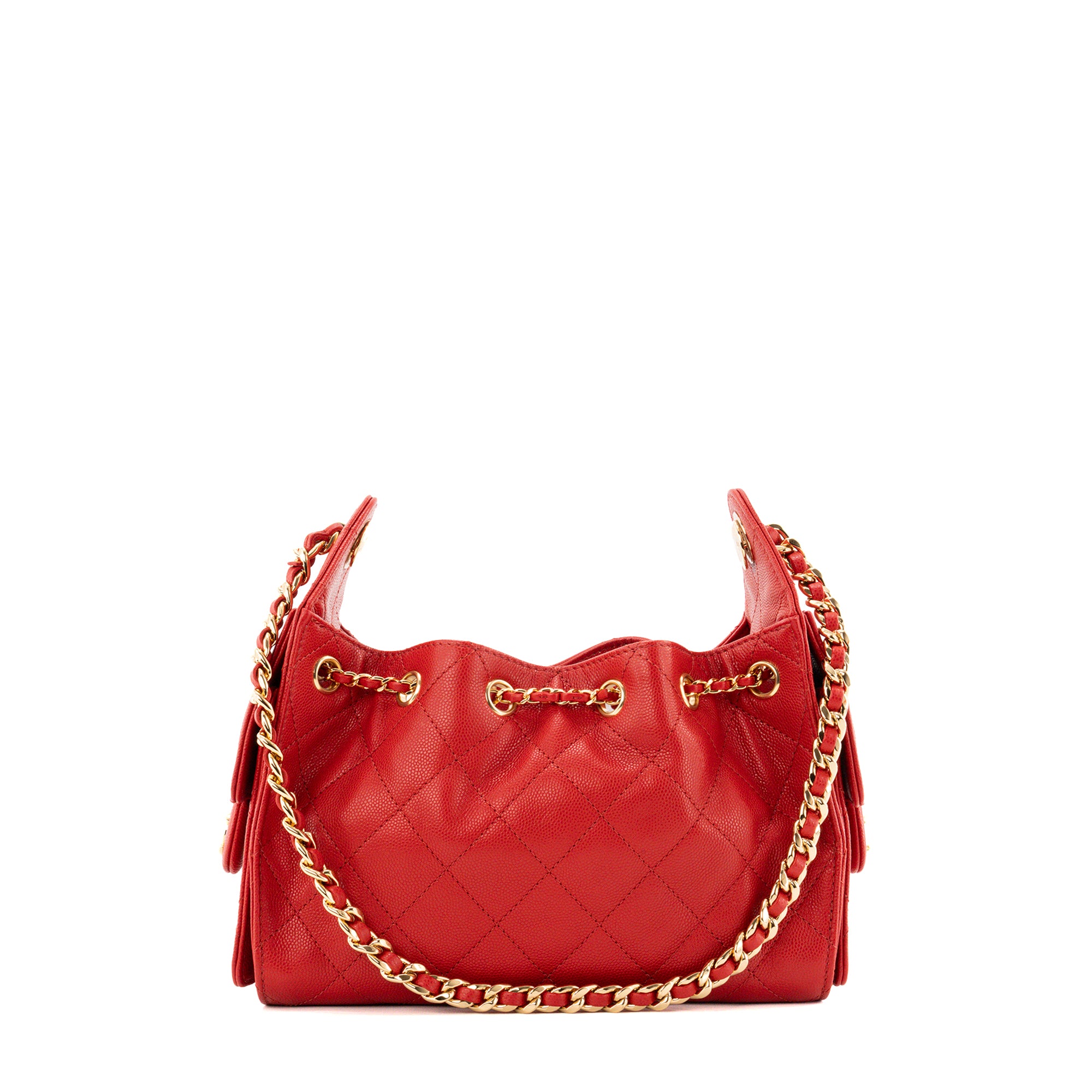 CHANEL - Sac à épaule Chanel 25 mini en cuir caviar rouge