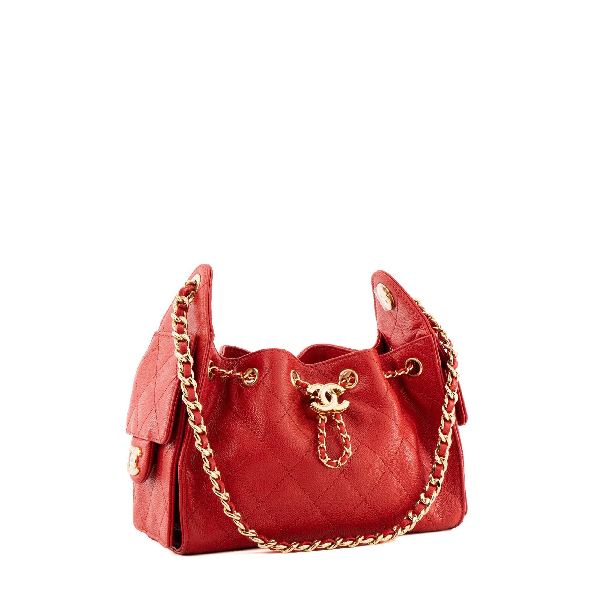 CHANEL - Sac à épaule Chanel 25 mini en cuir caviar rouge