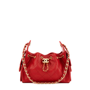 CHANEL - Sac à épaule Chanel 25 mini en cuir caviar rouge
