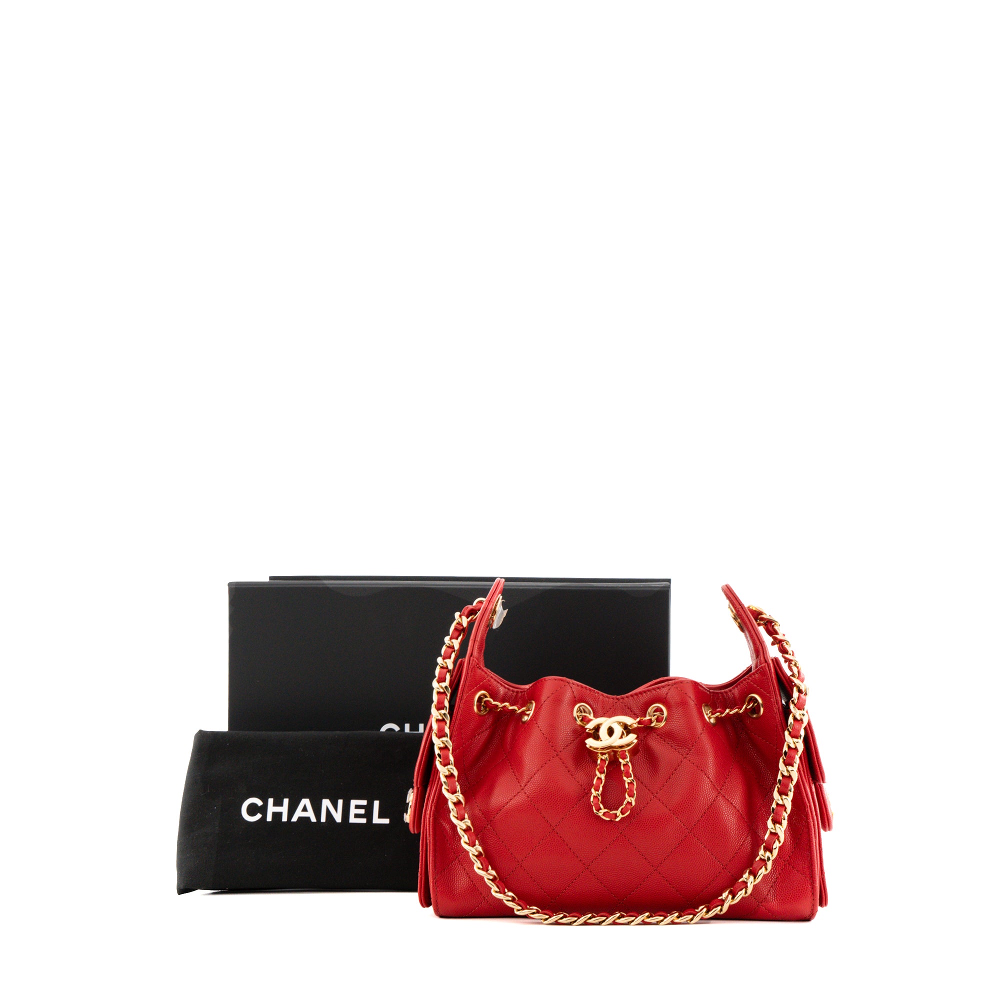 CHANEL - Sac à épaule Chanel 25 mini en cuir caviar rouge