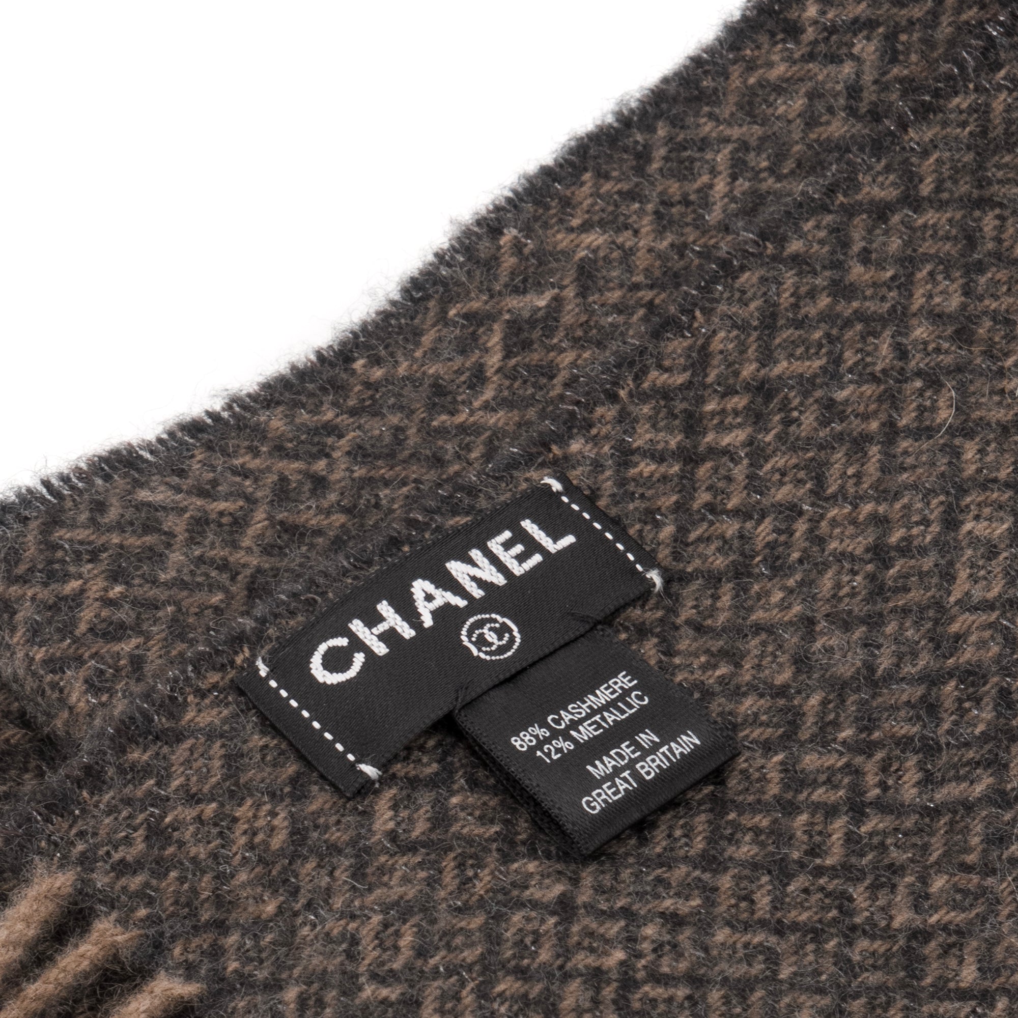 CHANEL - Chanel taupe and black cashmere scarf