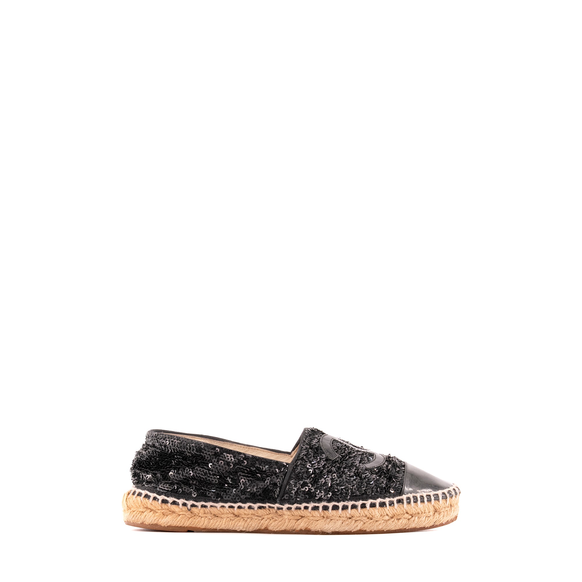 CHANEL - Chanel CC espadrilles in sequins and black patent leather (T37)