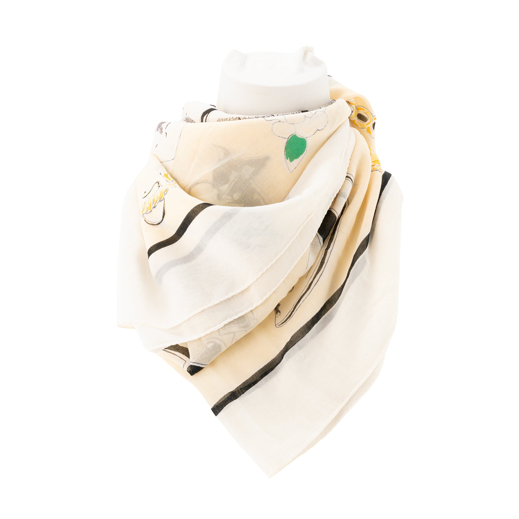 CHANEL - Foulard Chanel en coton jaune et blanc