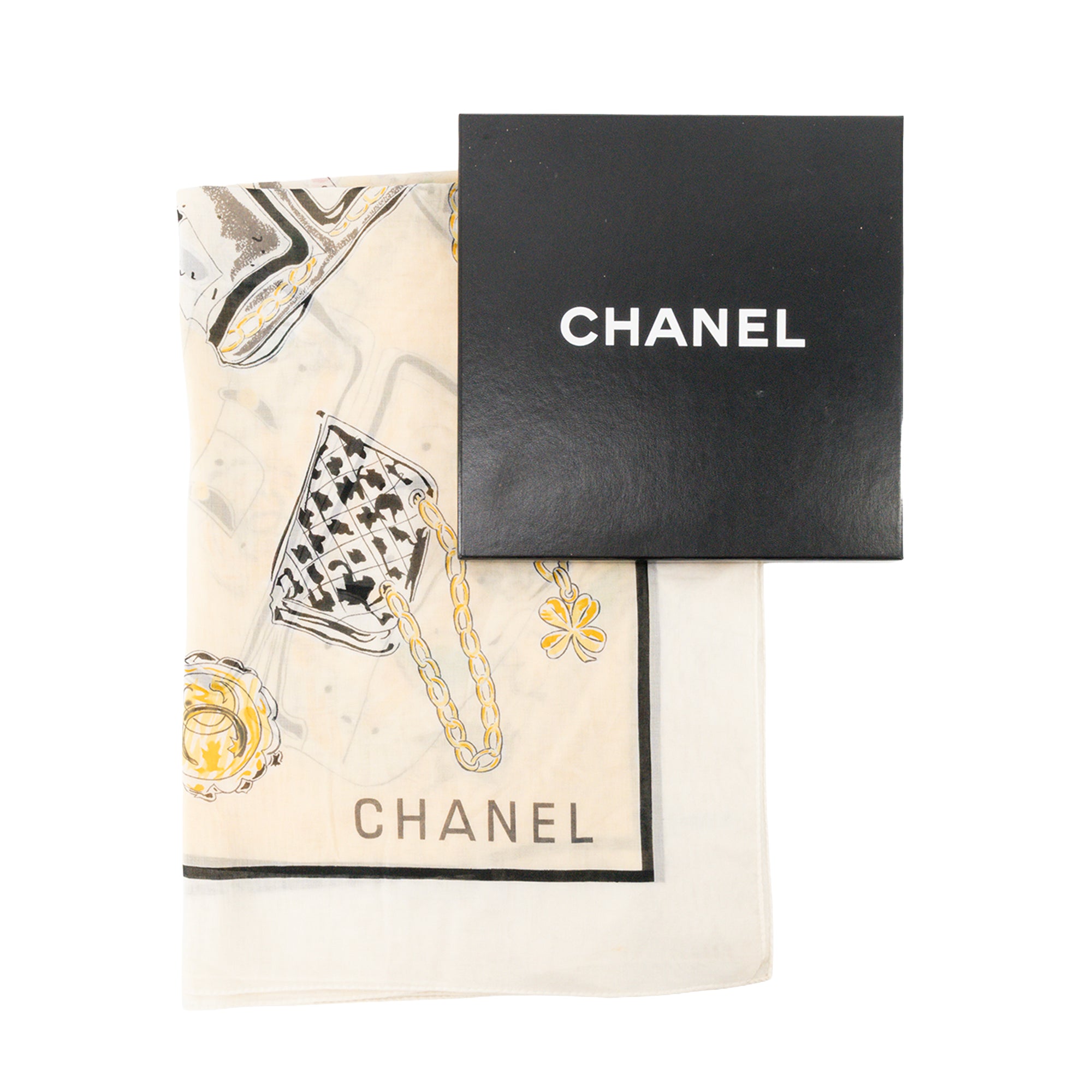 CHANEL - Foulard Chanel en coton jaune et blanc