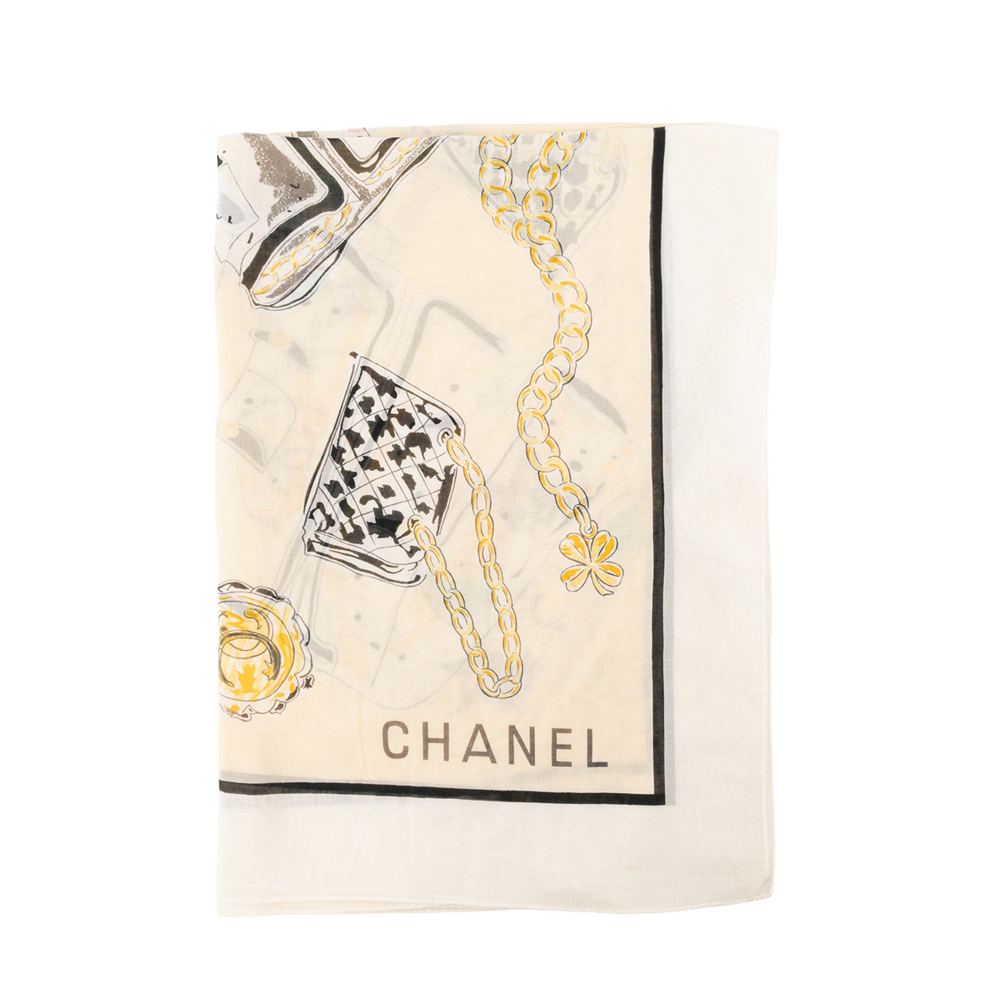 CHANEL - Foulard Chanel en coton jaune et blanc