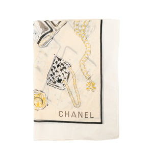 CHANEL - Foulard Chanel en coton jaune et blanc
