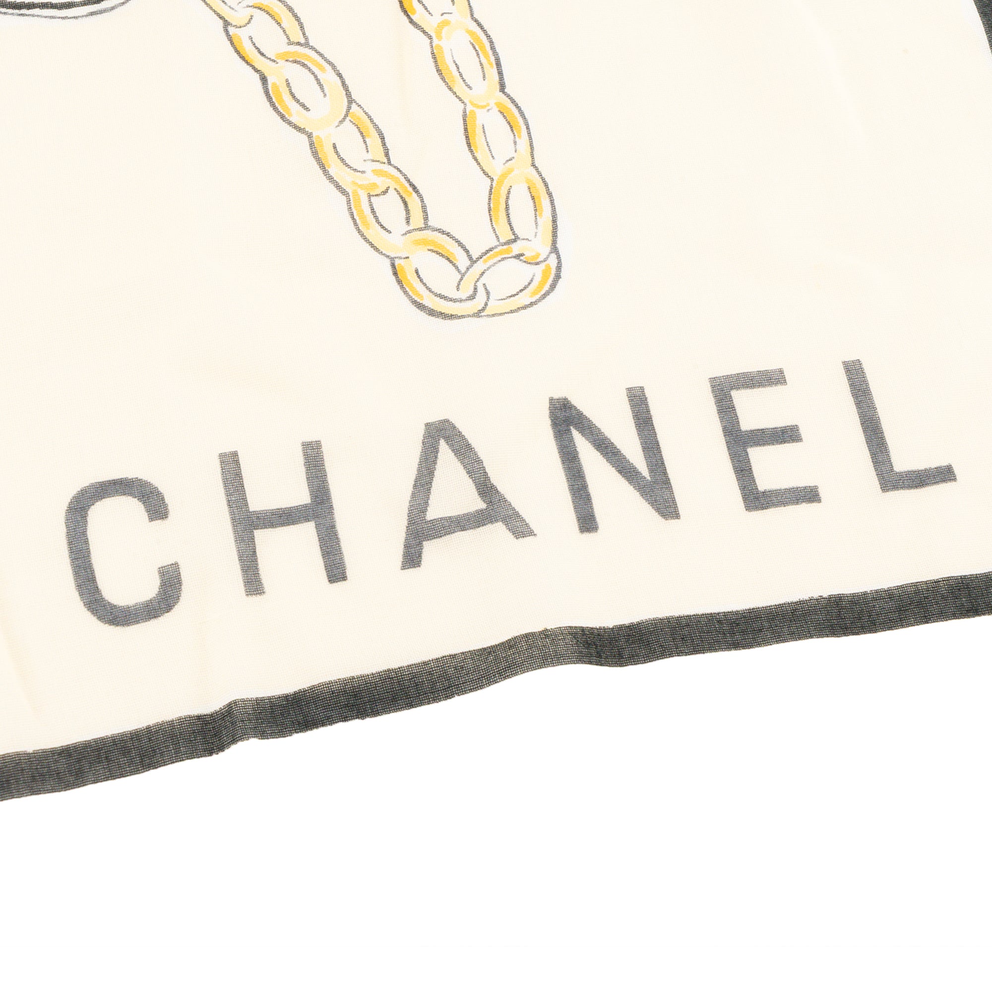 CHANEL - Foulard Chanel en coton jaune et blanc