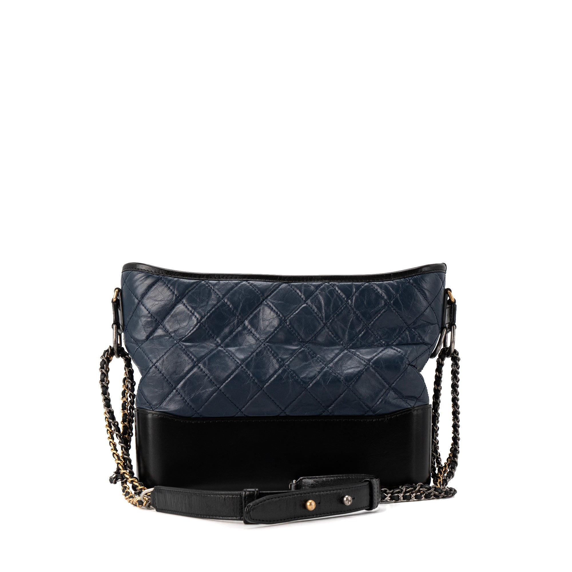 CHANEL - Sac à bandoulière Gabrielle Chanel en cuir froissé bleu marine et noir