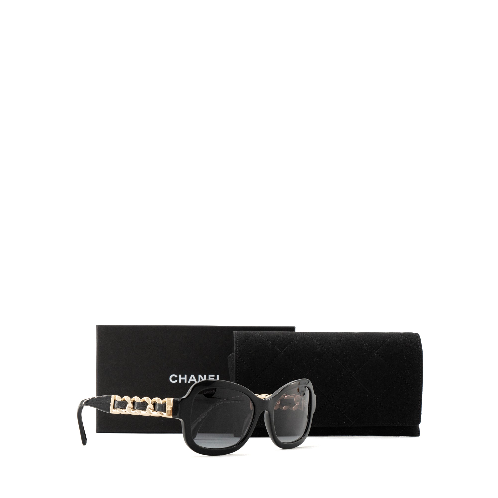 CHANEL - Lunettes de soleil CC Chanel en cuir et acétate noir