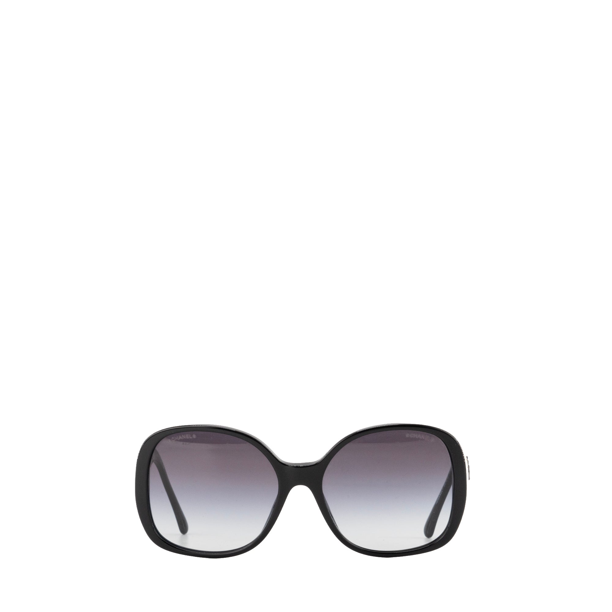 CHANEL - Lunettes de soleil Chanel en acétate et cuir lisse noir