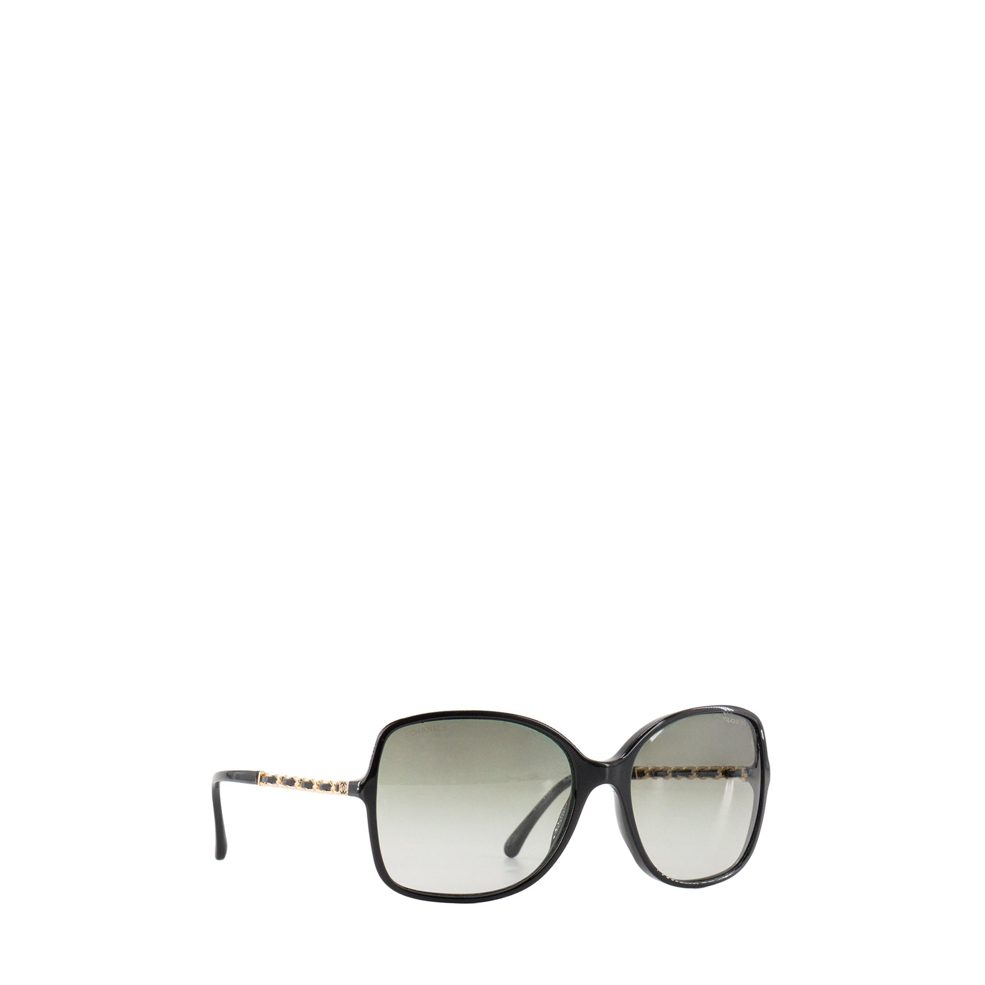CHANEL - Lunettes de soleil Chanel en acétate et cuir noir