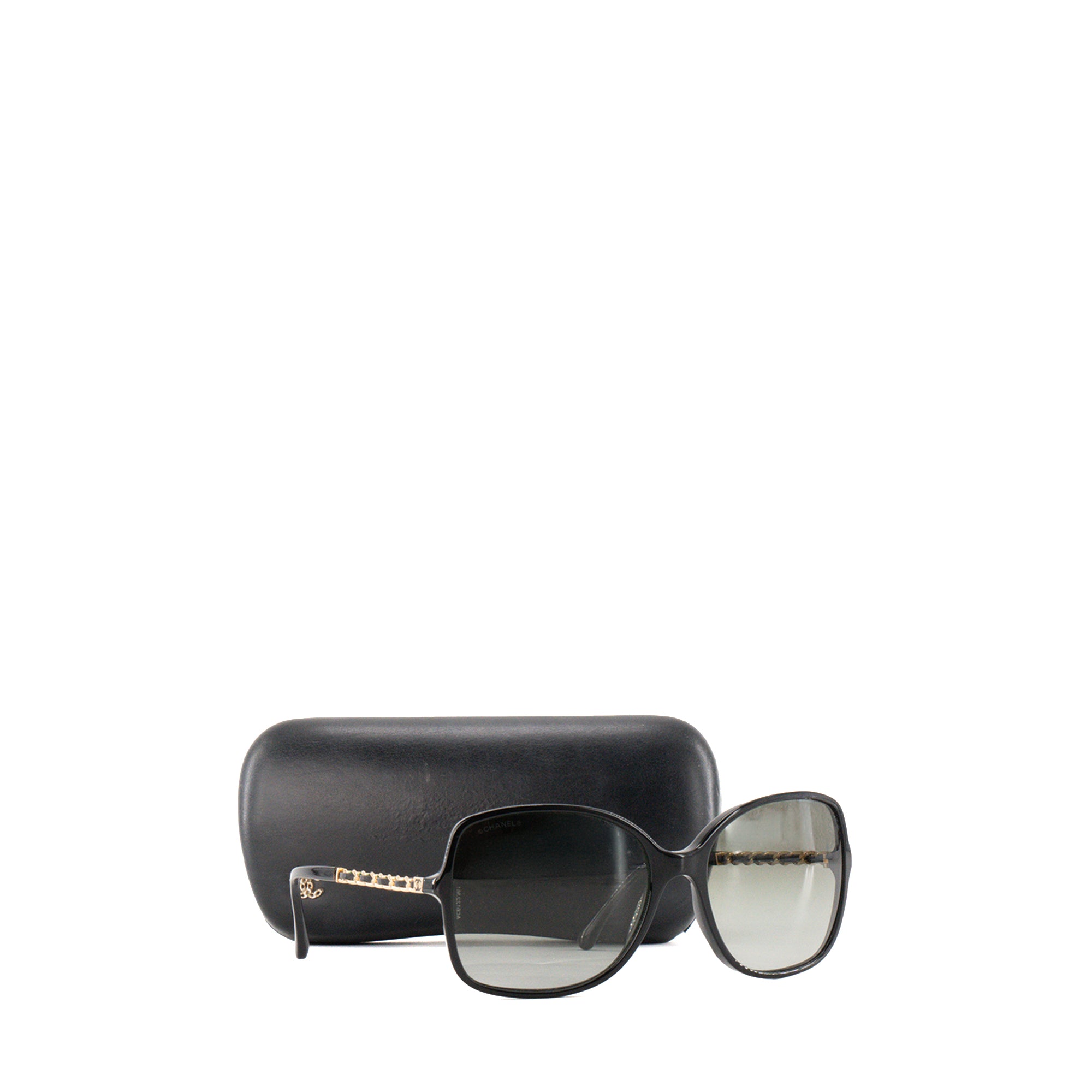 CHANEL - Lunettes de soleil Chanel en acétate et cuir noir