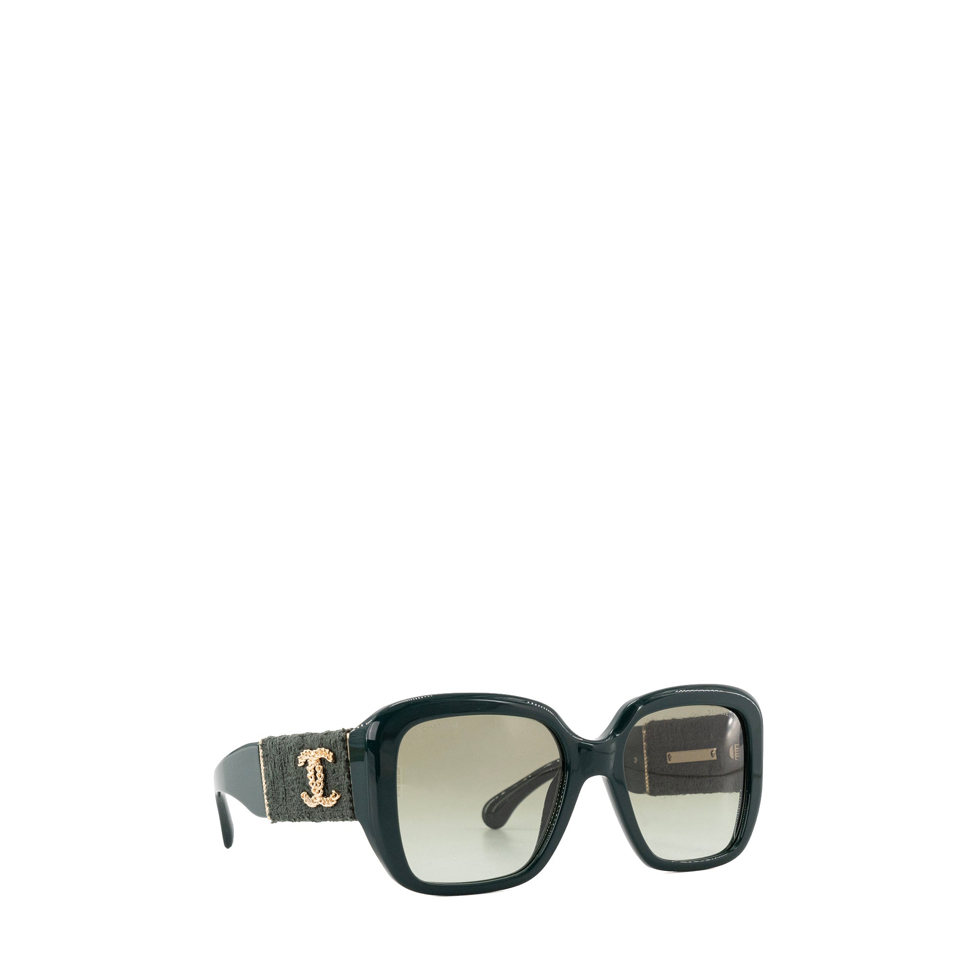 CHANEL - Lunettes de soleil Chanel en acétate et tweed vert
