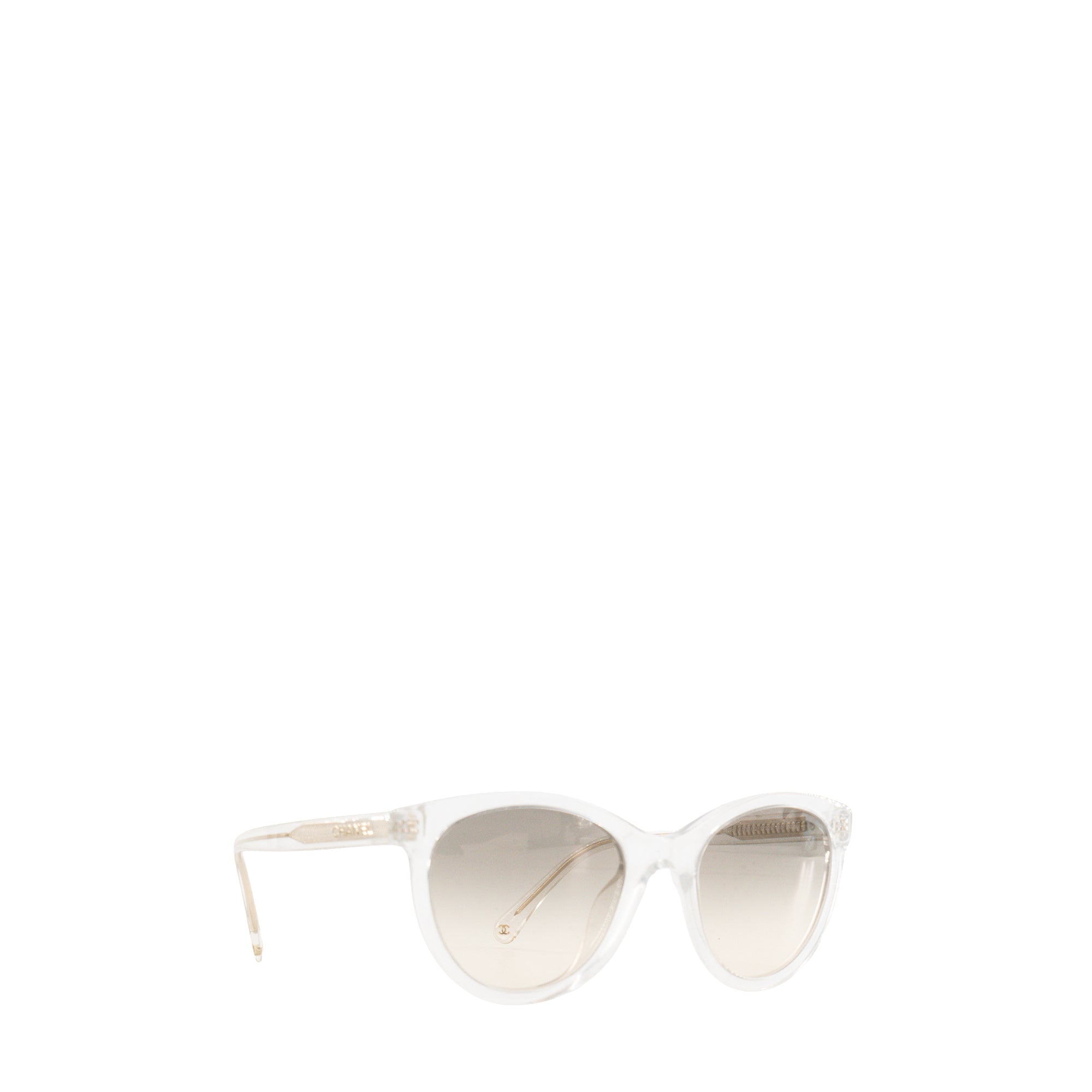 CHANEL - Lunettes de soleil Chanel en acétate transparente et paillettes argentées