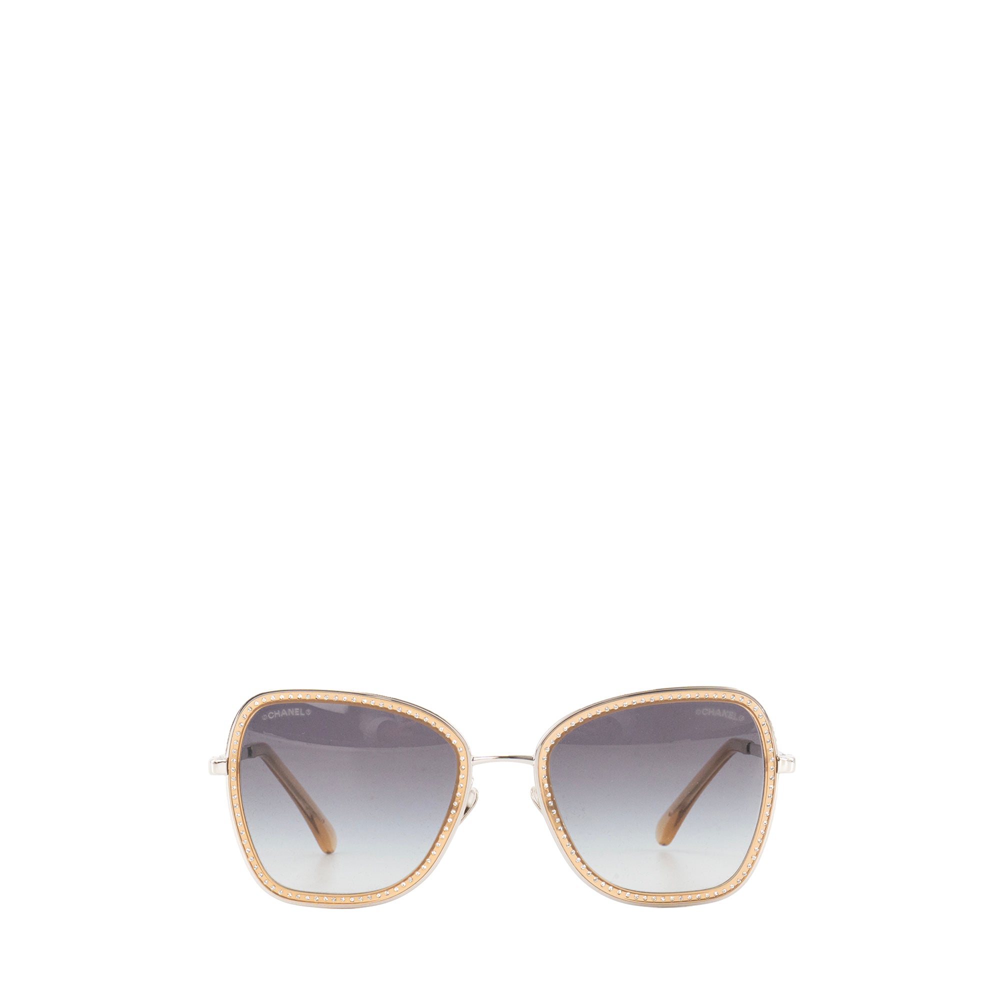 CHANEL - Lunettes de soleil Chanel en métal argenté et strass