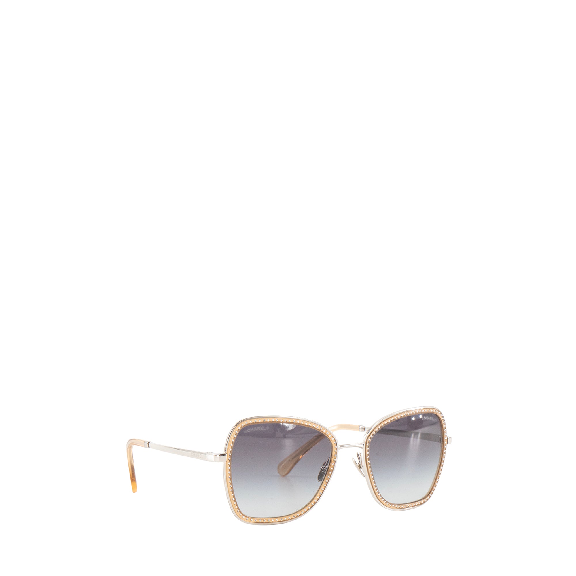 CHANEL - Lunettes de soleil Chanel en métal argenté et strass
