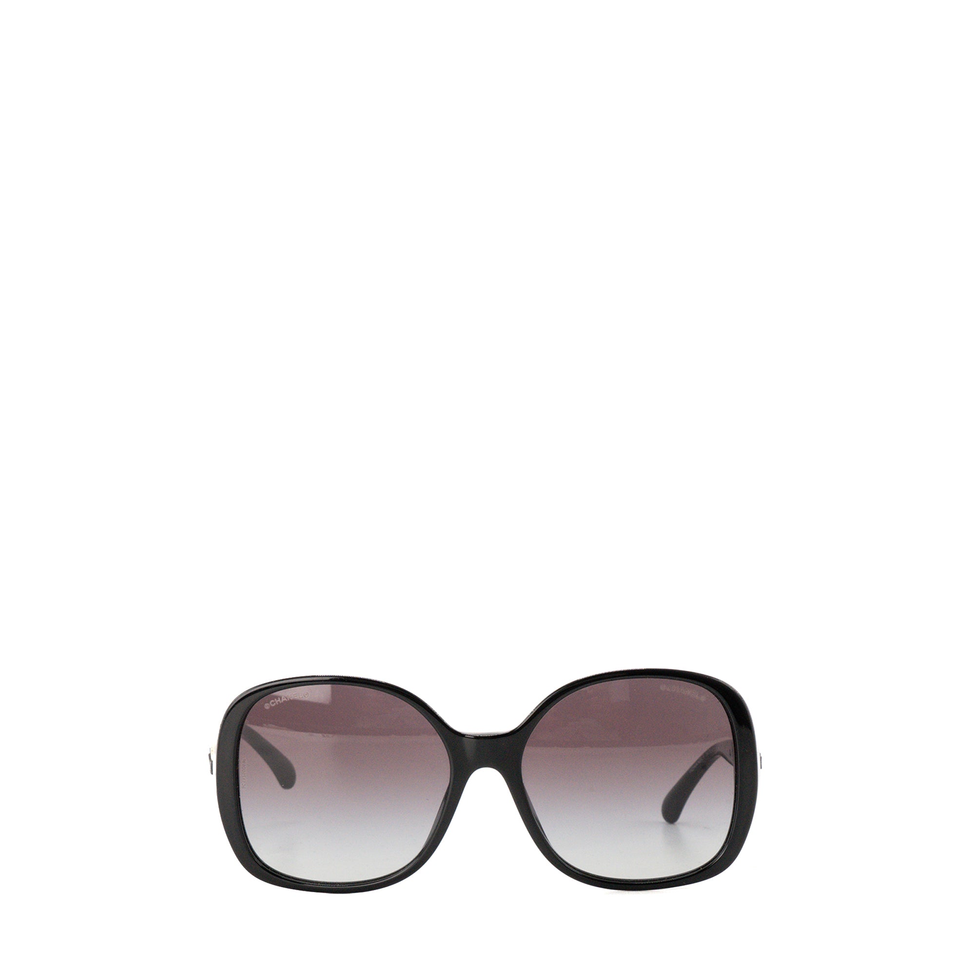 CHANEL - Lunettes de soleil Chanel en plastique et cuir noir et doré