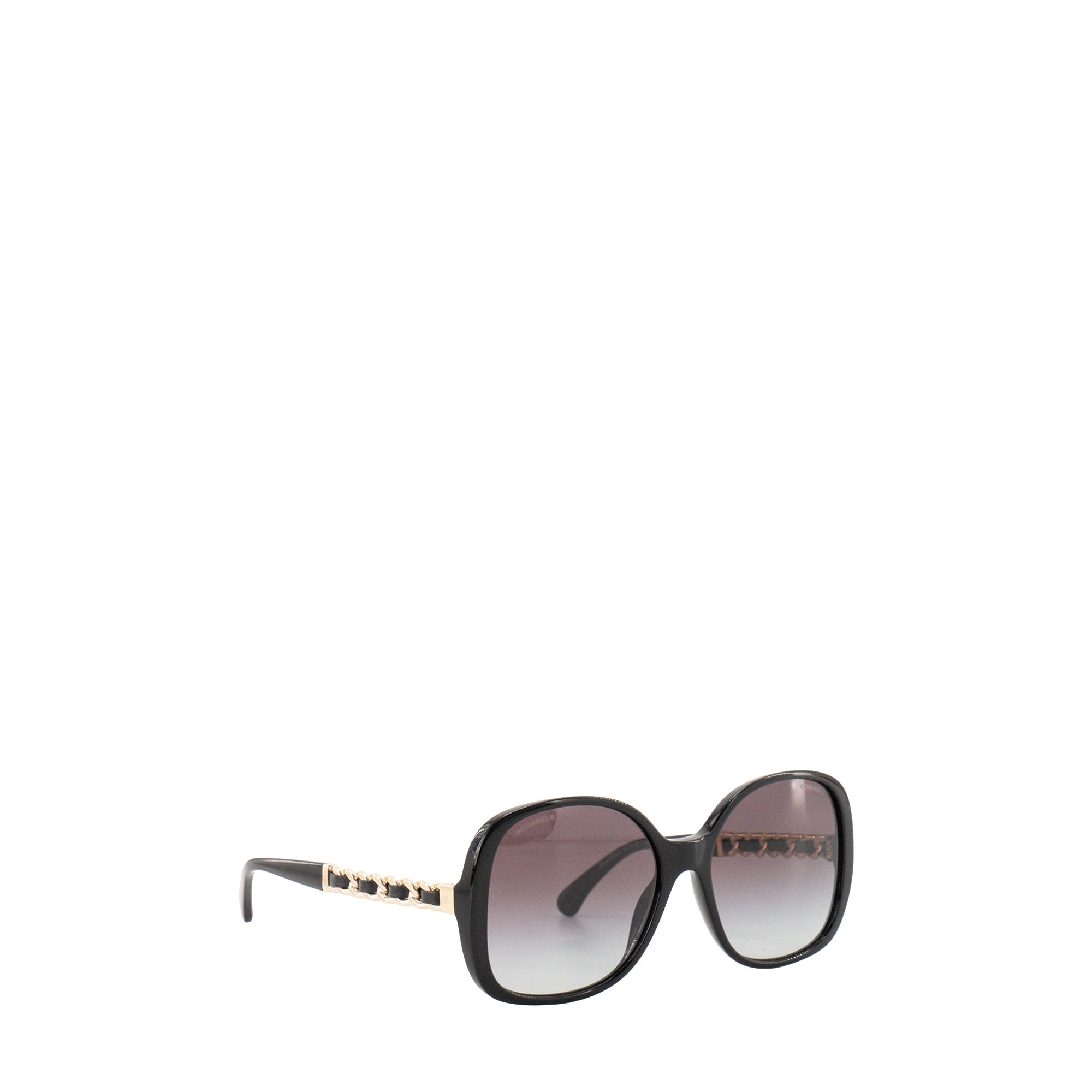 CHANEL - Lunettes de soleil Chanel en plastique et cuir noir et doré