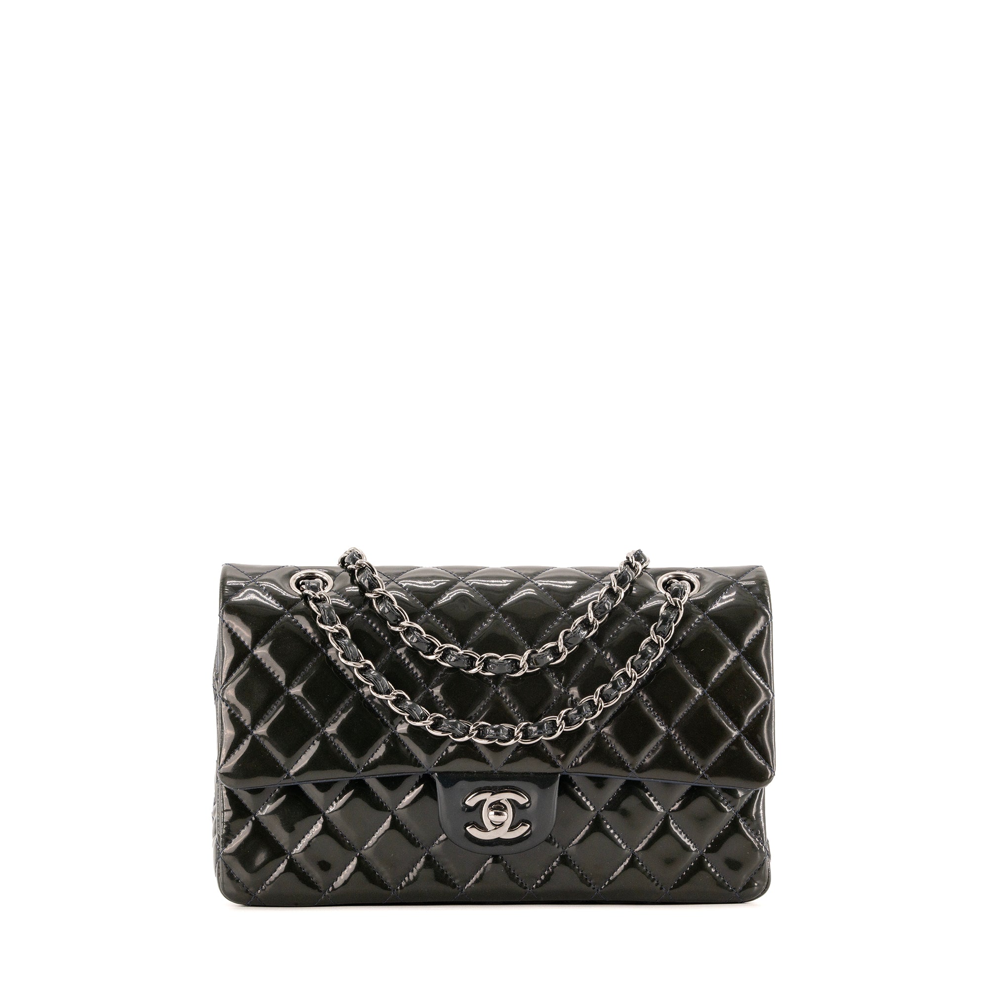 CHANEL - Sac à main Classique/Timeless 11.12 Chanel en cuir verni vert foncé