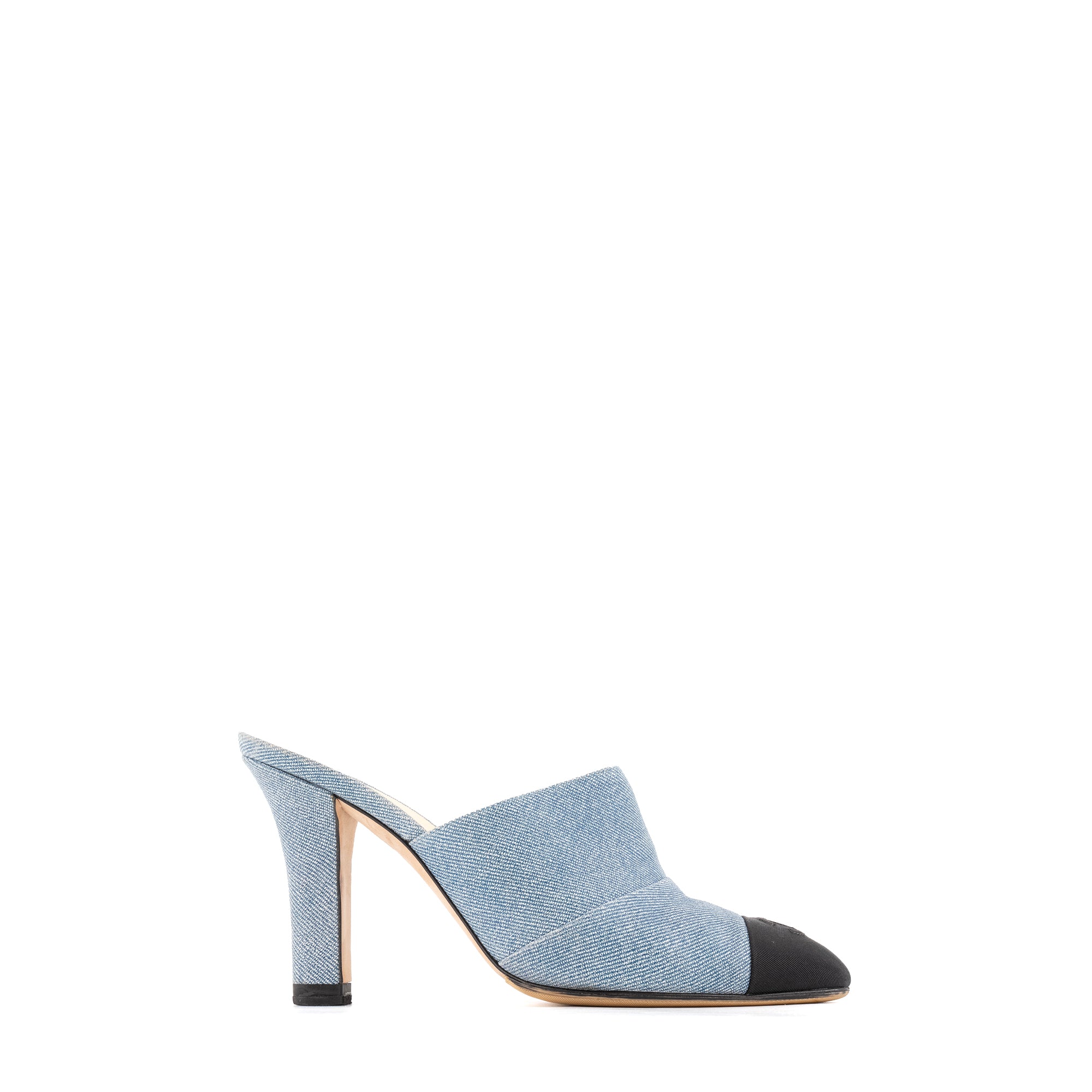 CHANEL - Mules à talons Chanel en denim bleu (T39C)