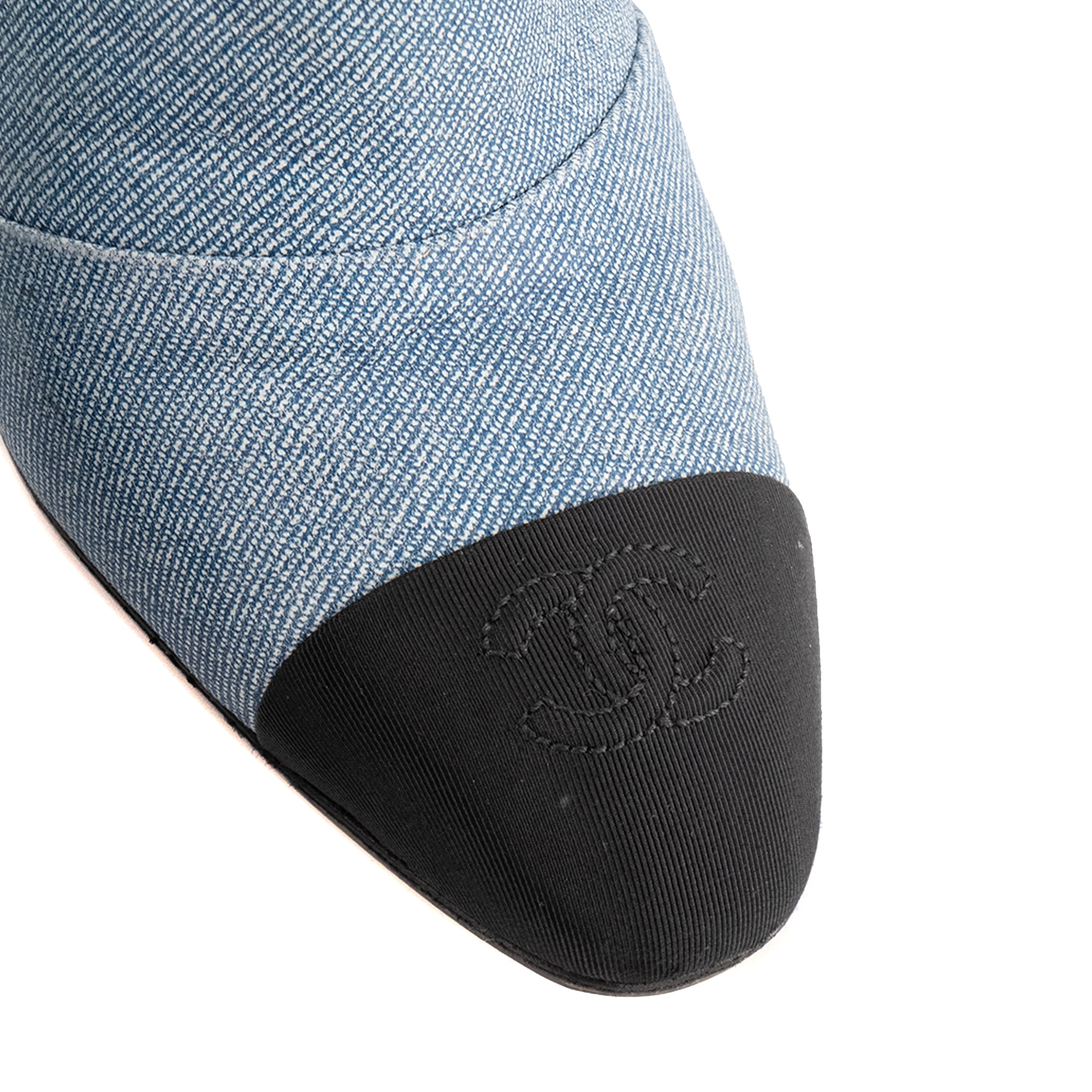 CHANEL - Mules à talons Chanel en denim bleu (T39C)