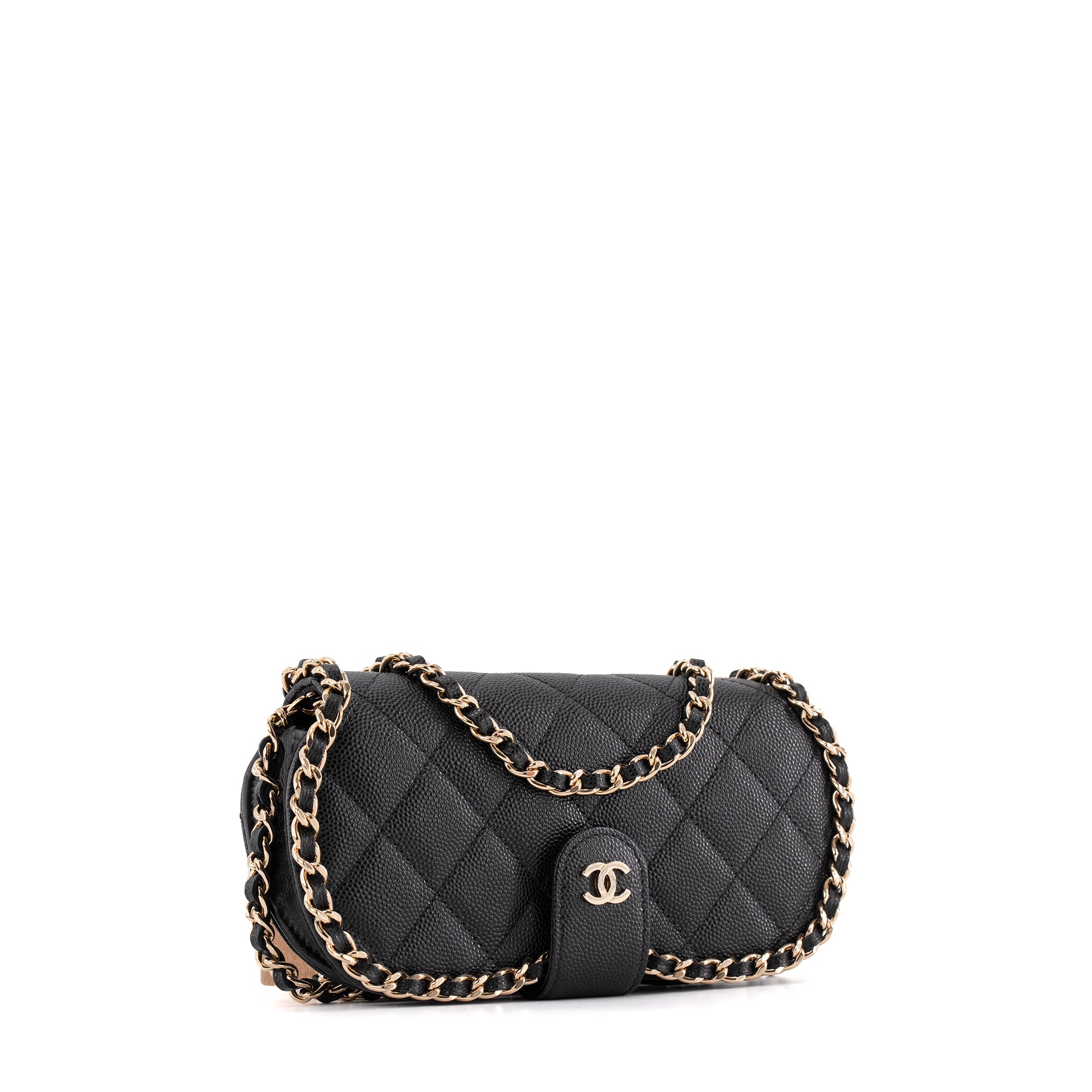 CHANEL - Pochette à bandoulière/Étui à lunettes Chanel en cuir caviar noir
