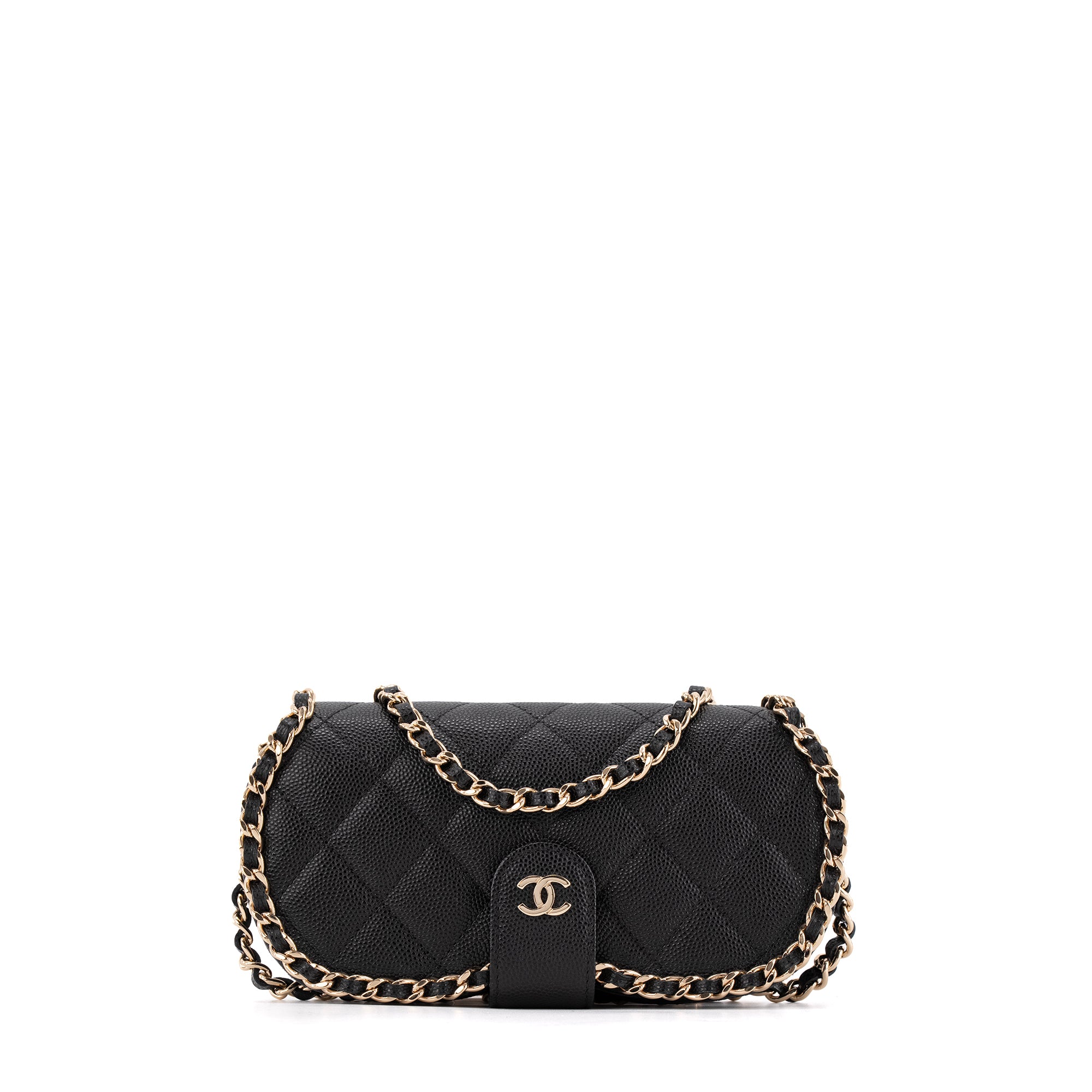 CHANEL - Pochette à bandoulière/Étui à lunettes Chanel en cuir caviar noir