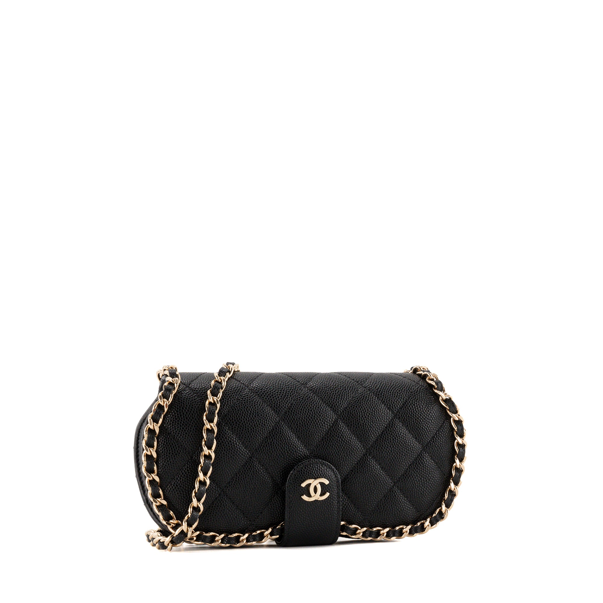 CHANEL - Pochette à bandoulière/Étui à lunettes Chanel en cuir caviar noir