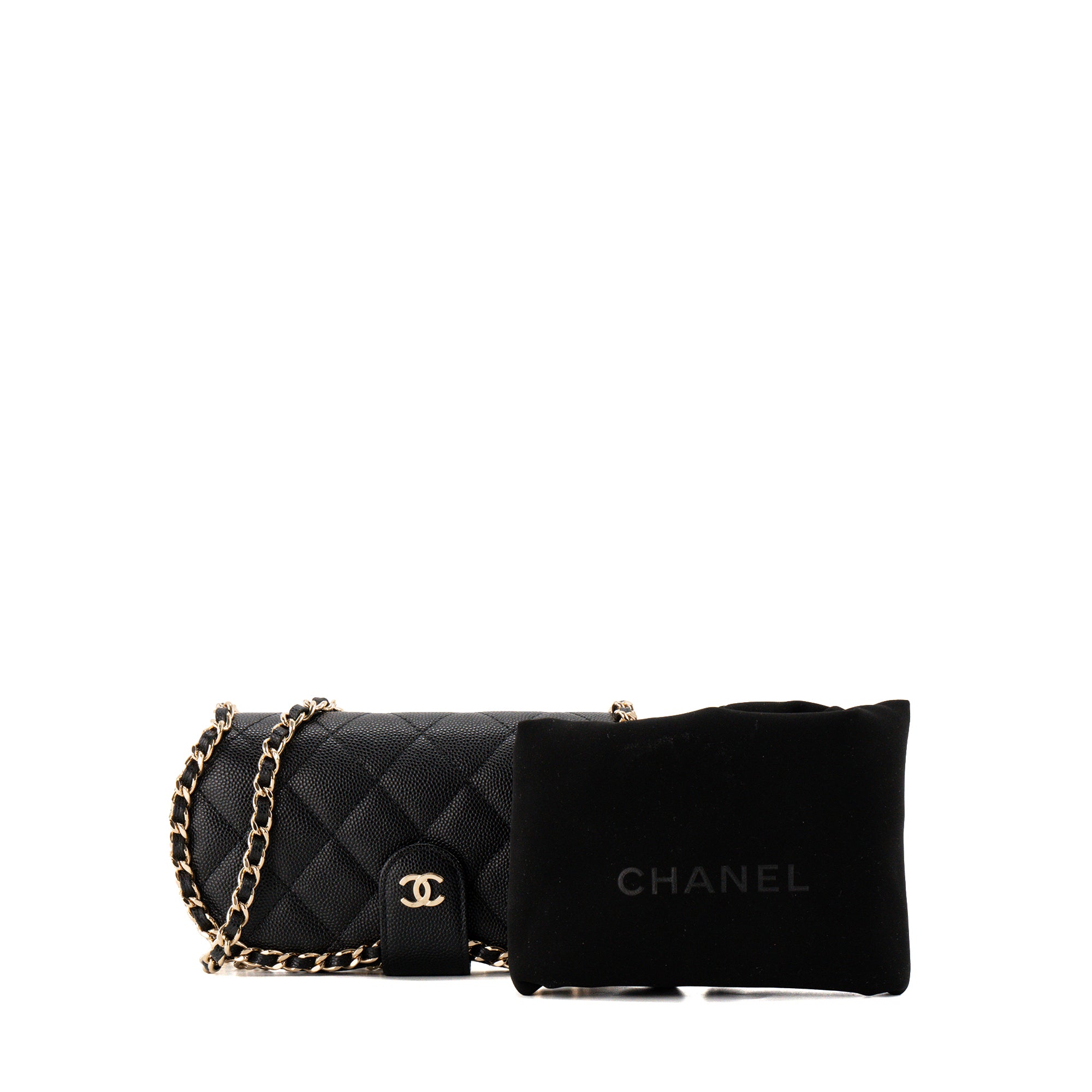 CHANEL - Pochette à bandoulière/Étui à lunettes Chanel en cuir caviar noir