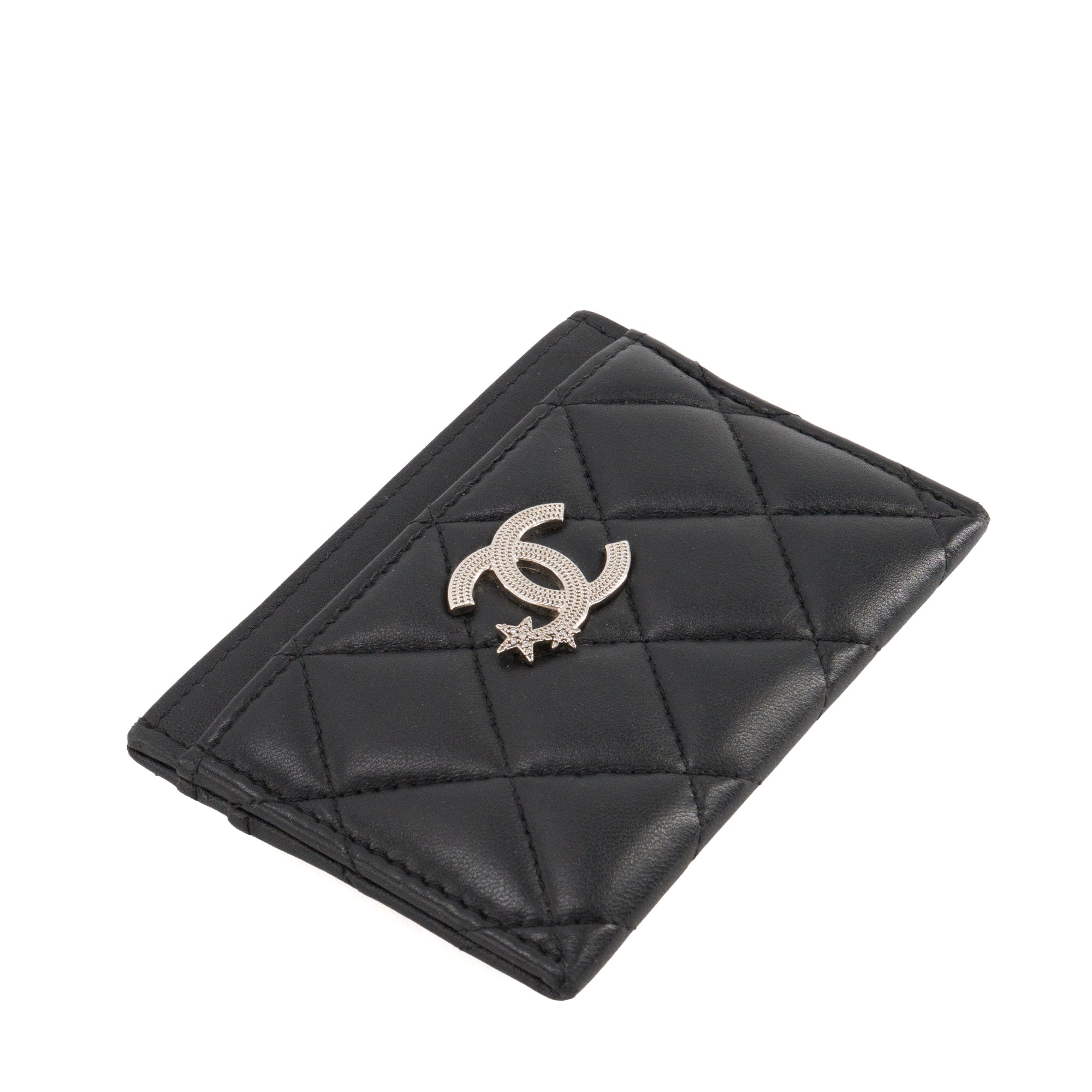 CHANEL - Porte cartes CC Chanel en cuir lisse noir édition limitée