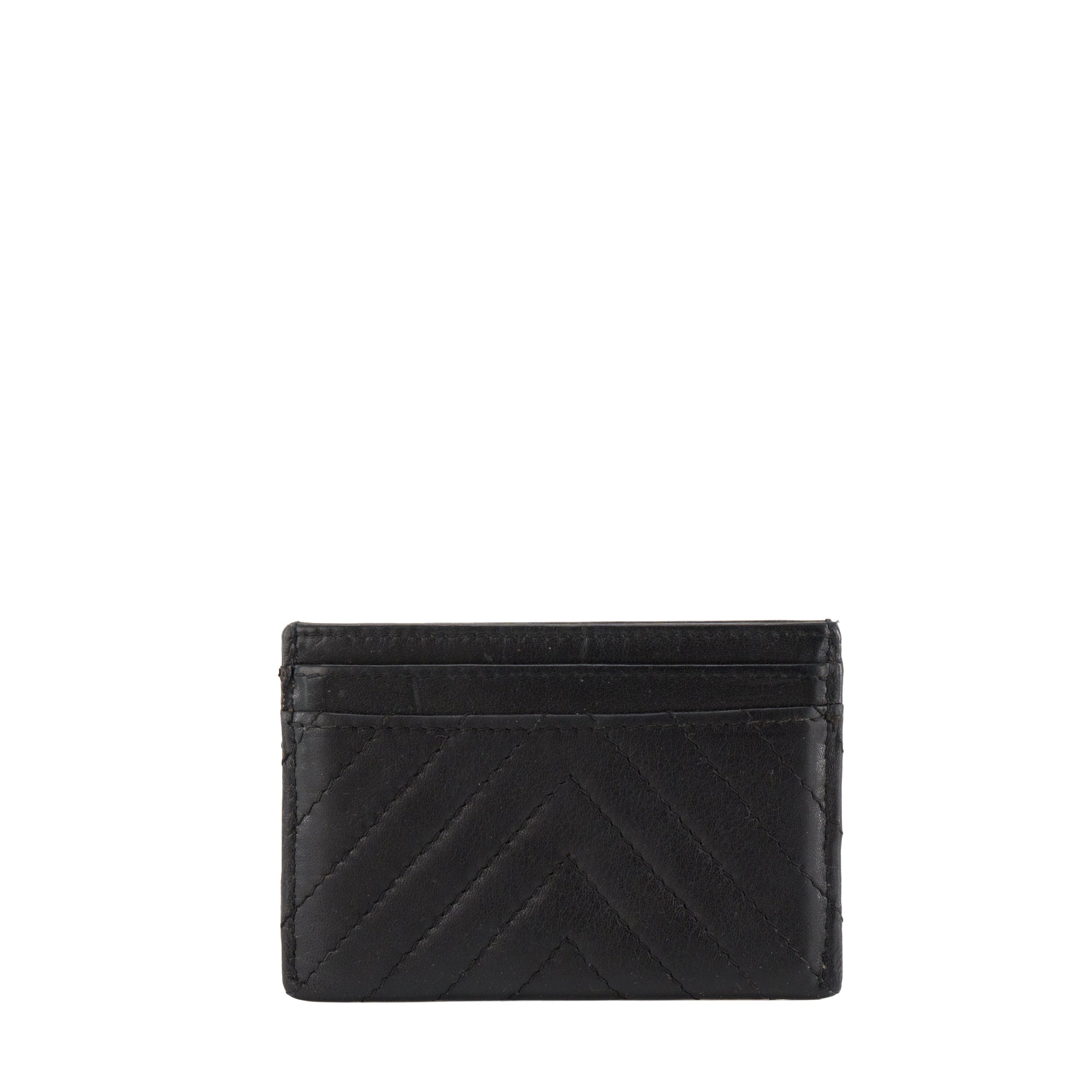 CHANEL - Porte-cartes Classique/Timeless Chanel en cuir chevron noir