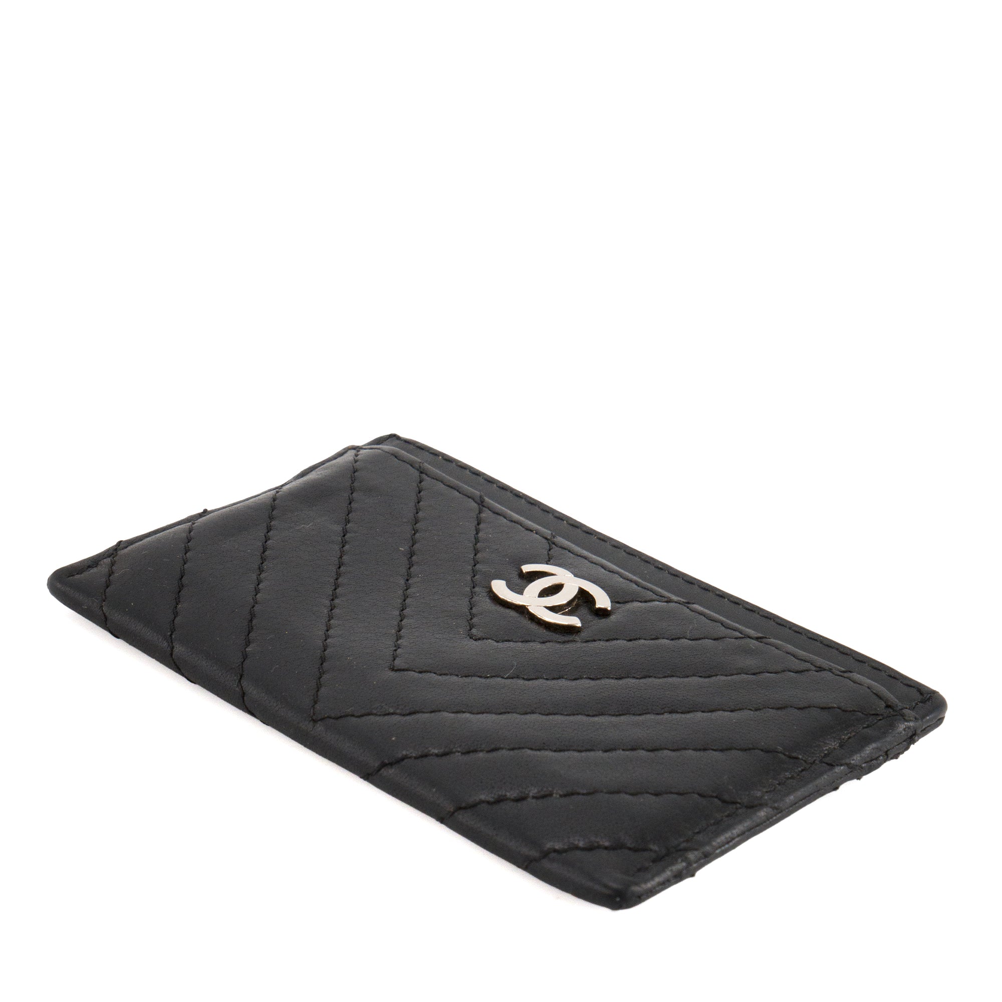 CHANEL - Porte-cartes Classique/Timeless Chanel en cuir chevron noir