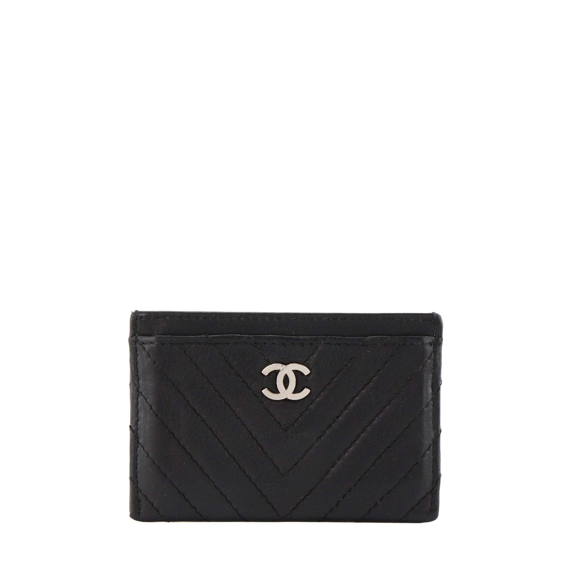 CHANEL - Porte-cartes Classique/Timeless Chanel en cuir chevron noir