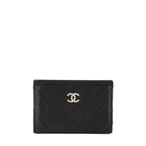 CHANEL - Porte-cartes Classique/Timeless Chanel en cuir chevron noir