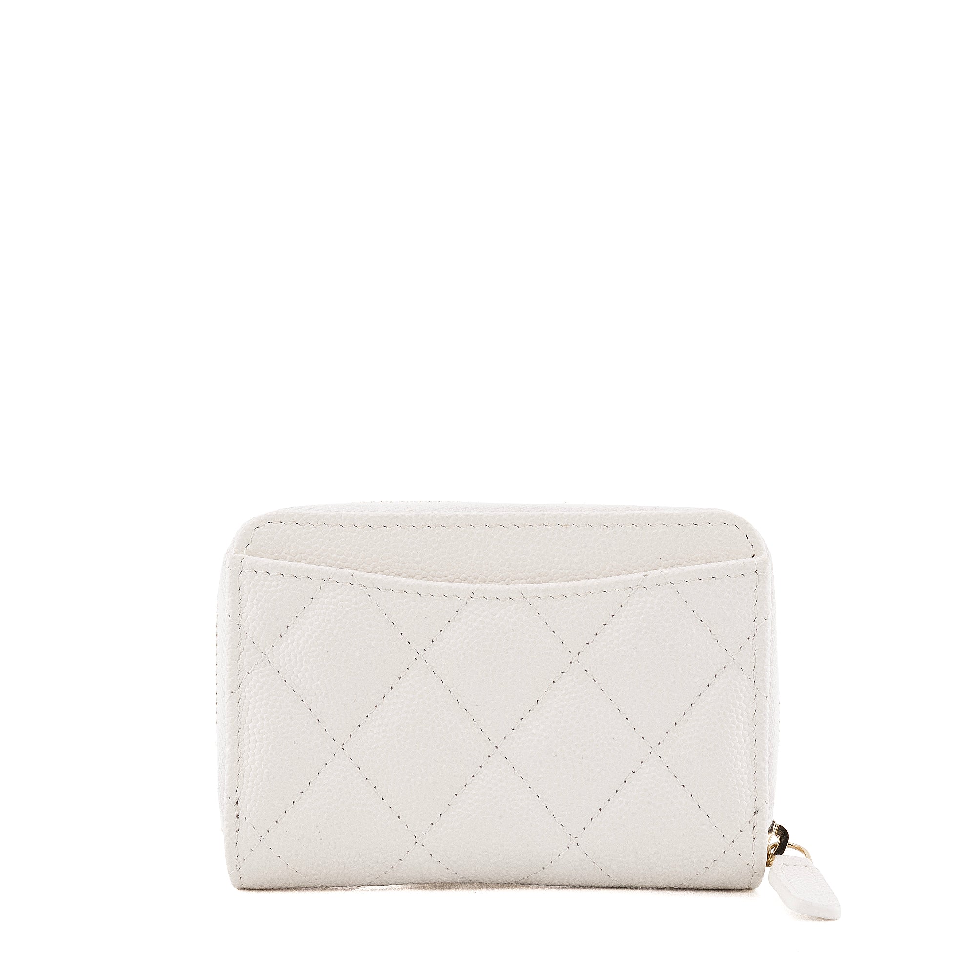 CHANEL - Porte-monnaie Zippé Classique/Timeless Chanel en cuir caviar blanc
