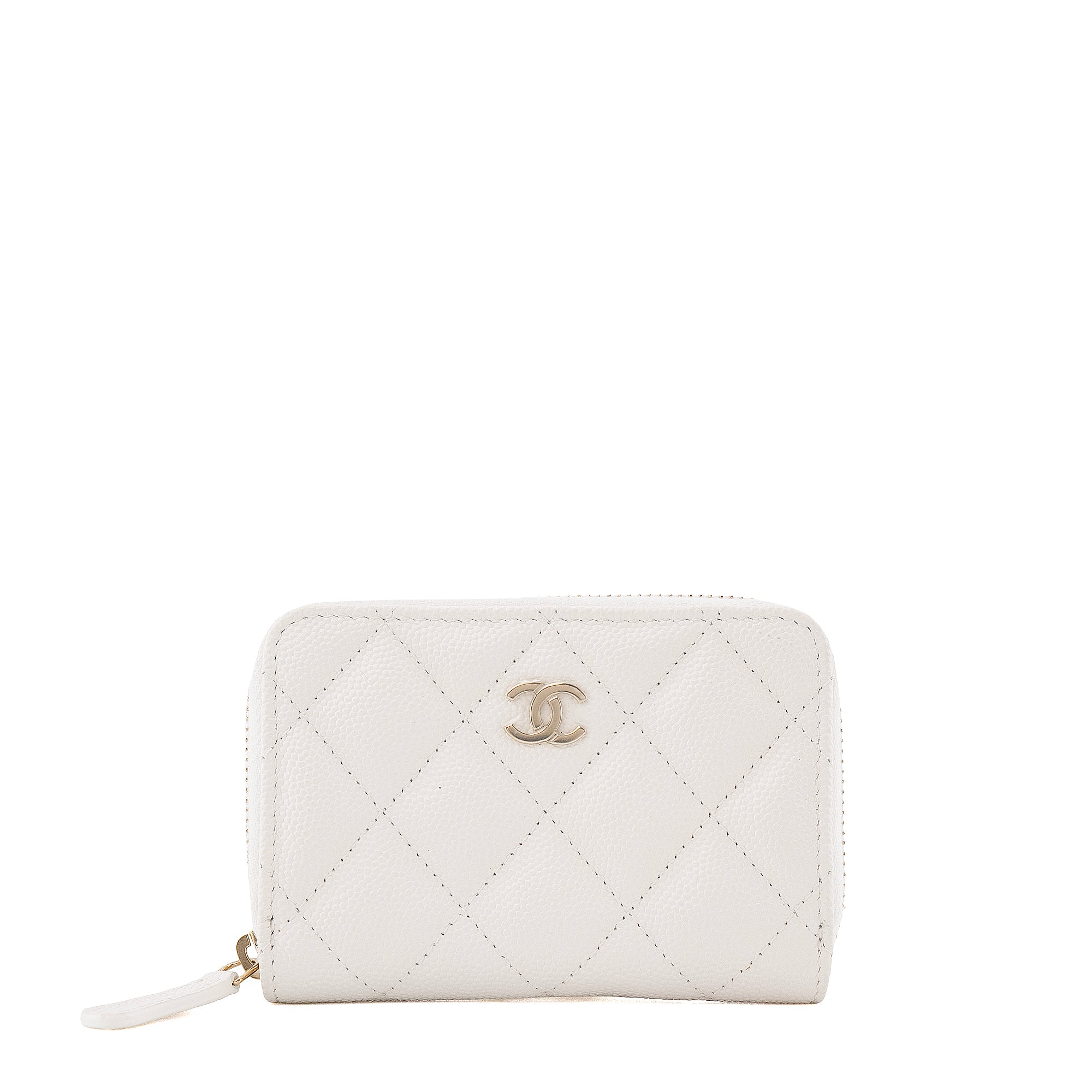 CHANEL - Porte-monnaie Zippé Classique/Timeless Chanel en cuir caviar blanc