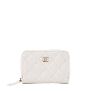 CHANEL - Porte-monnaie Zippé Classique/Timeless Chanel en cuir caviar blanc