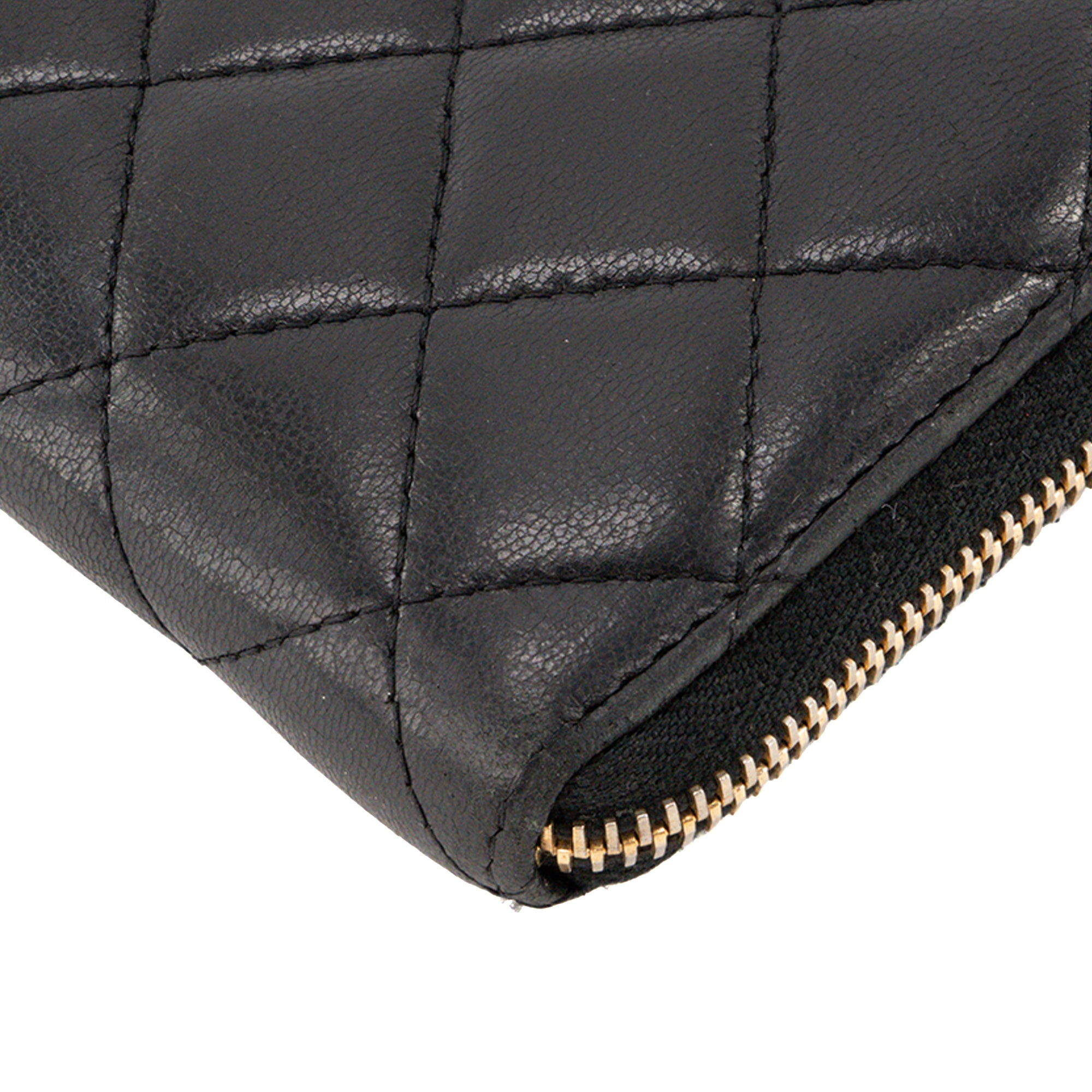 CHANEL - Portefeuille long Classique/Timeless Chanel en cuir lisse noir