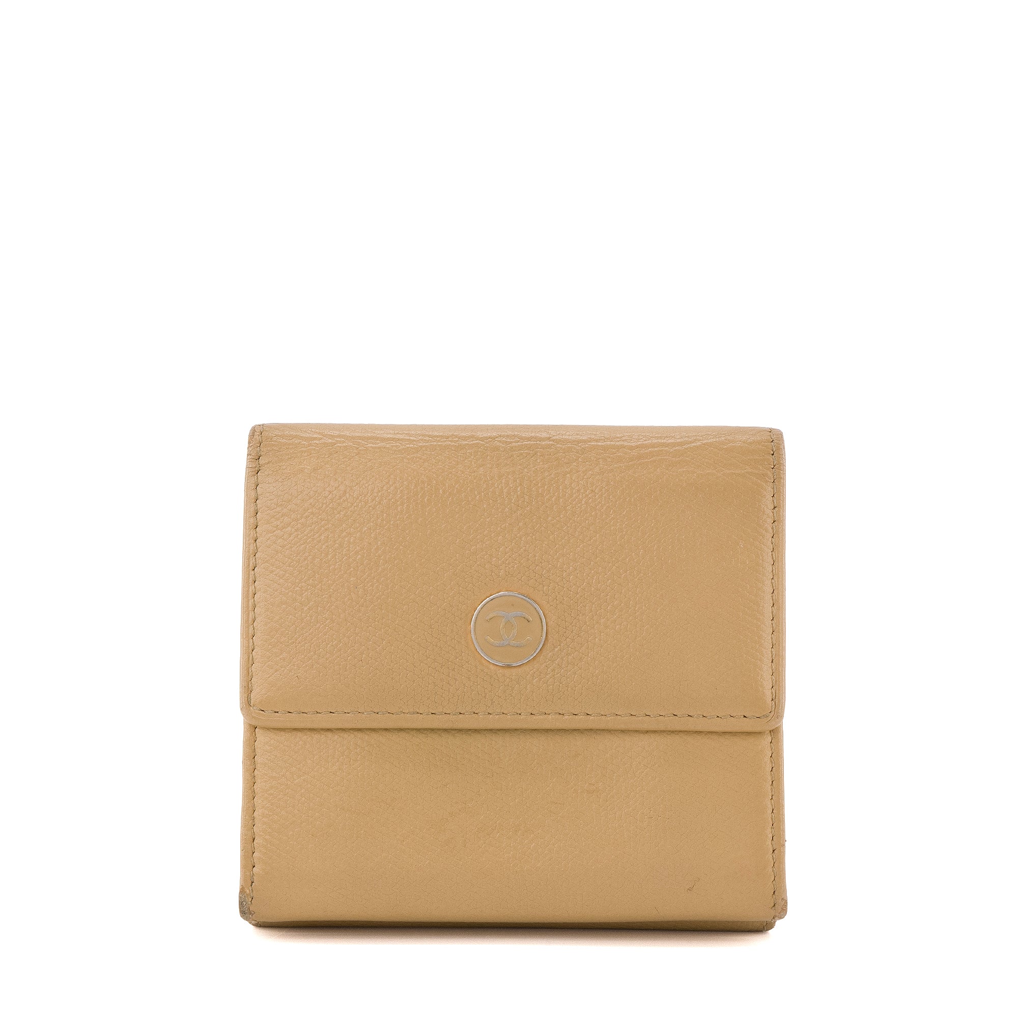 CHANEL - Portefeuille Chanel en cuir grainé beige vintage