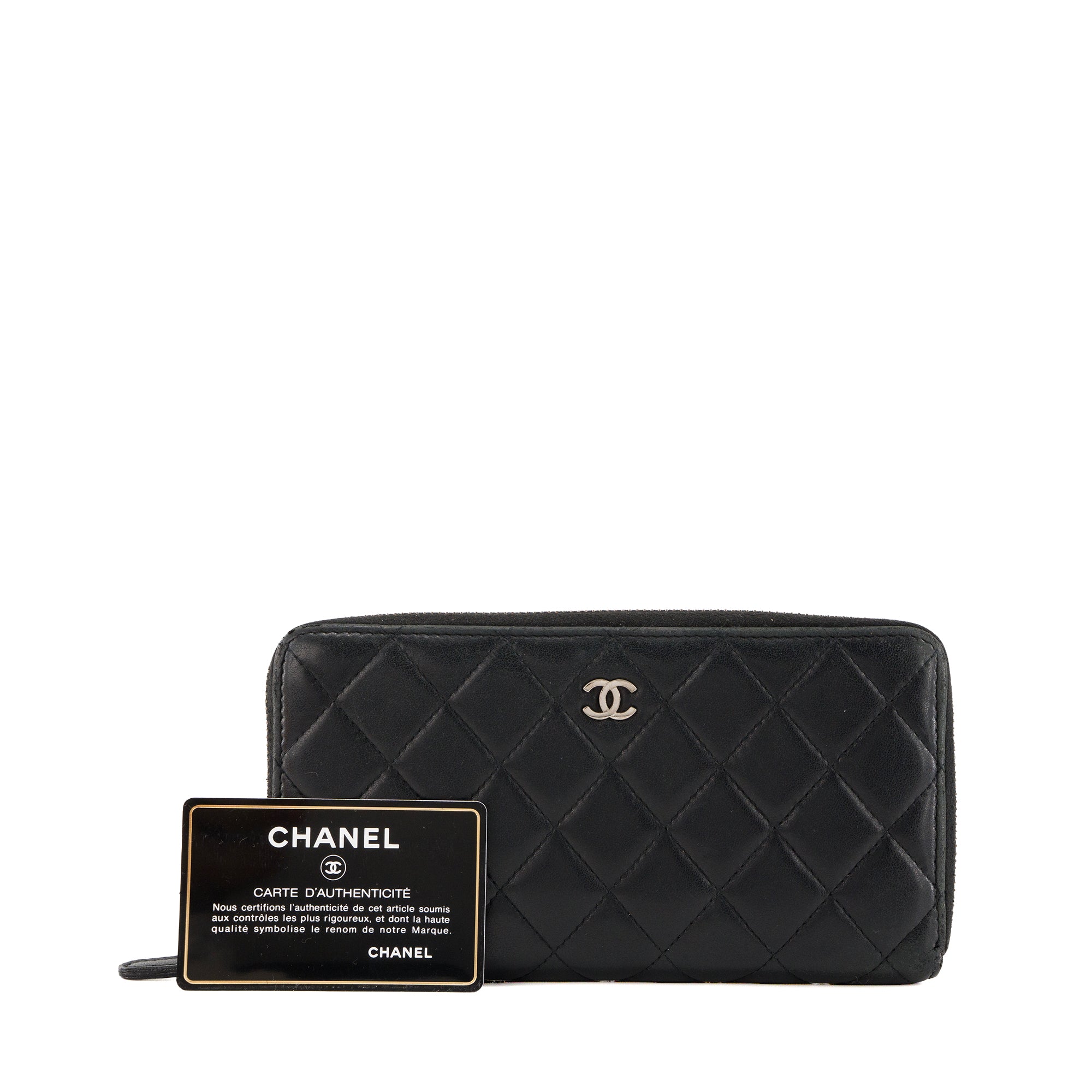CHANEL - Portefeuille long Classique/Timeless Chanel en cuir lisse noir